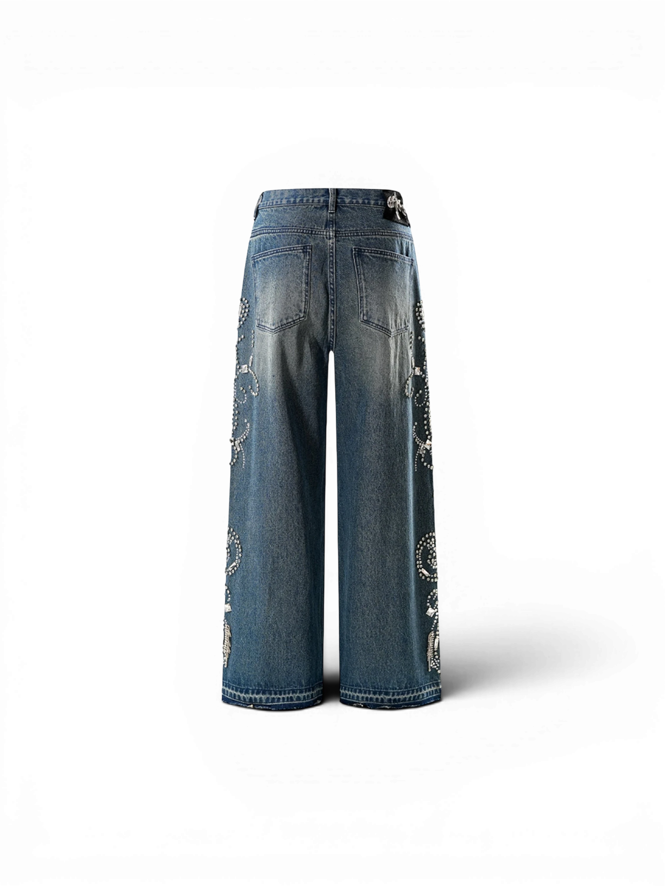 LUMINOUS DAWN RHINESTONE PAISLEY WIDE-LEG JEANS