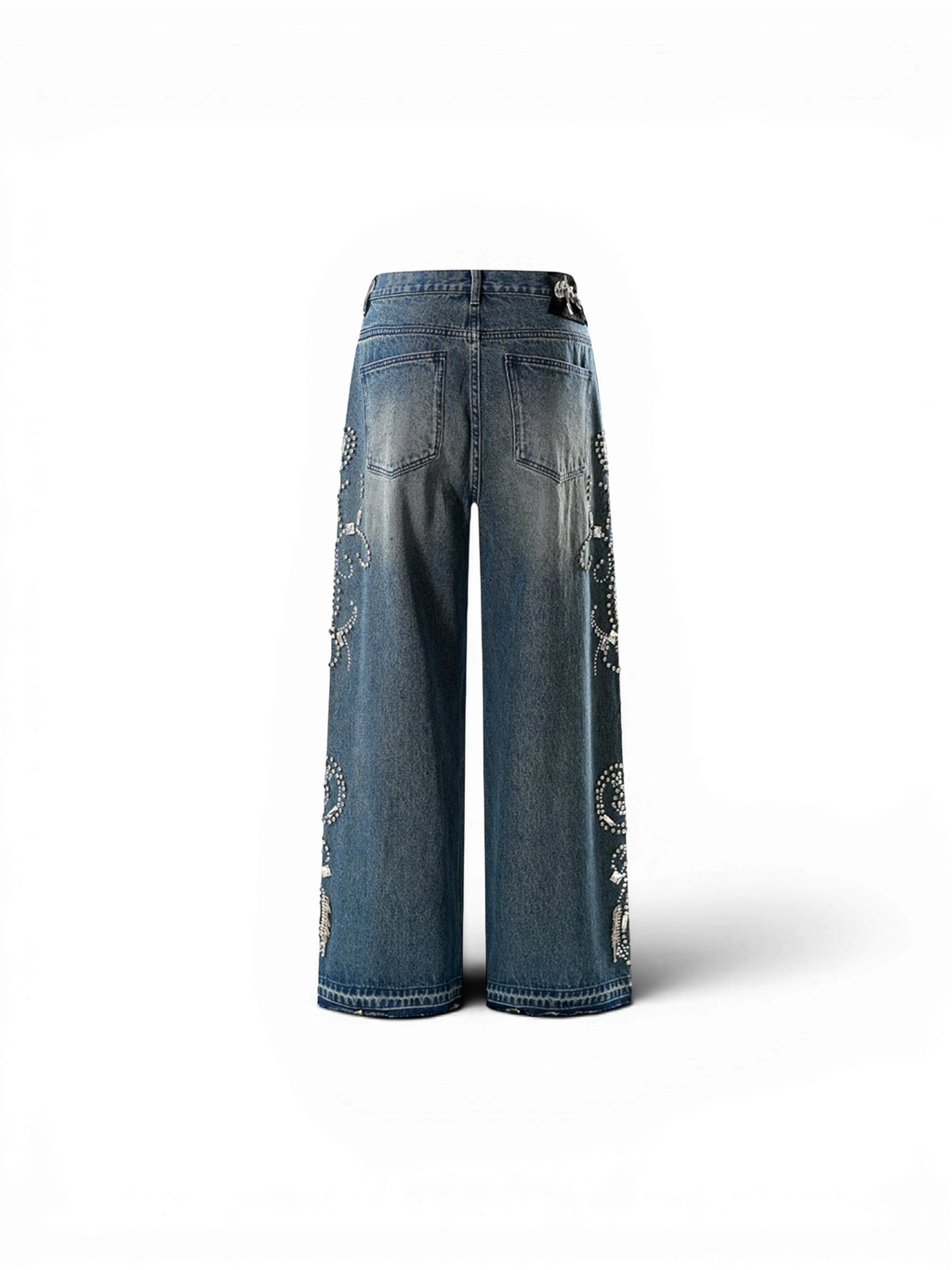 LUMINOUS DAWN RHINESTONE PAISLEY WIDE-LEG JEANS