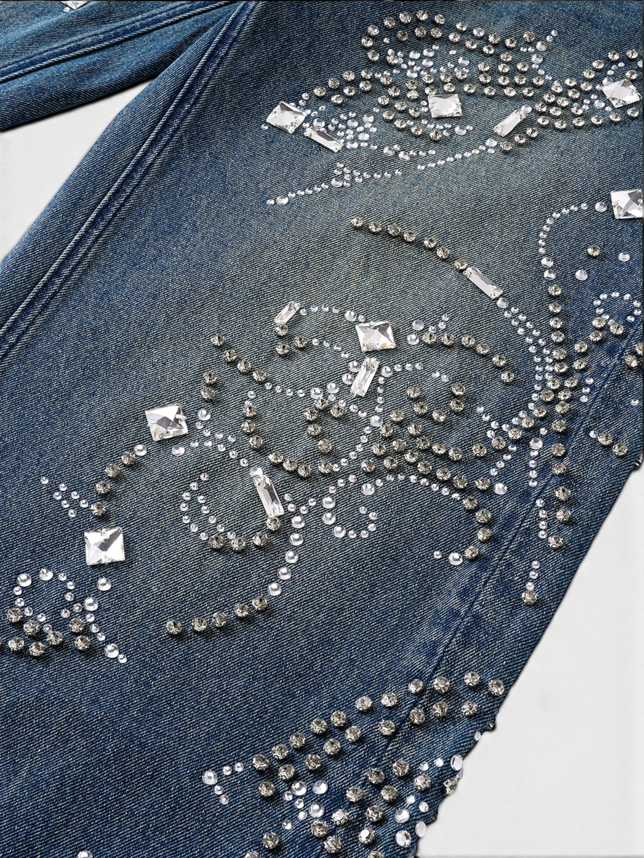 LUMINOUS DAWN RHINESTONE PAISLEY WIDE-LEG JEANS