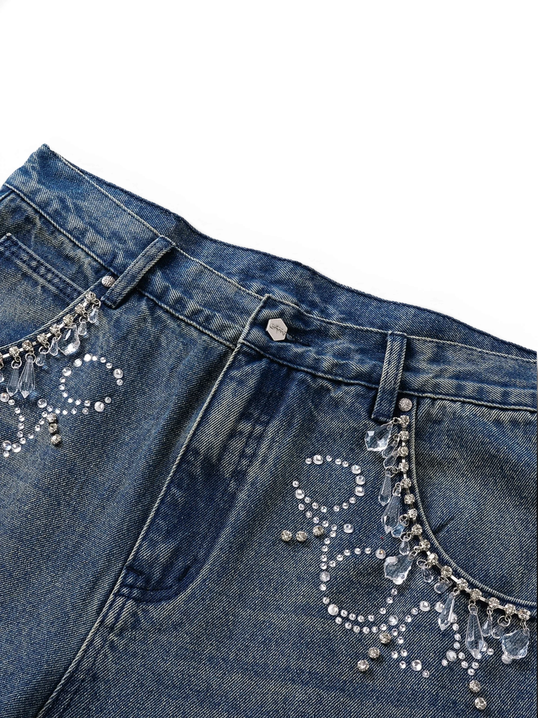 LUMINOUS DAWN RHINESTONE PAISLEY WIDE-LEG JEANS