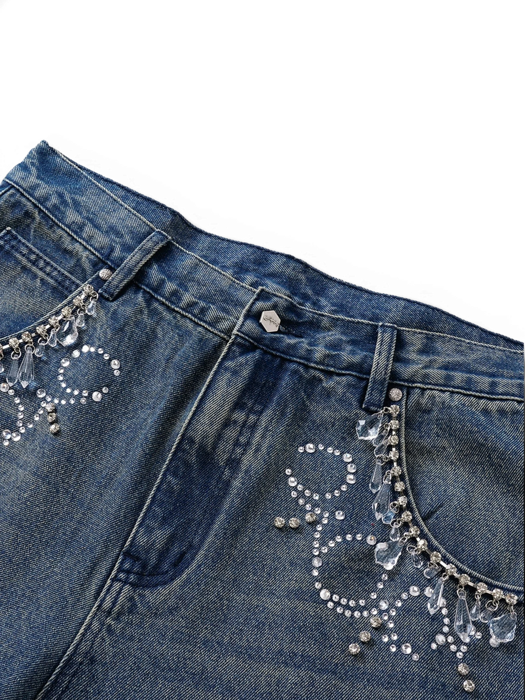 LUMINOUS DAWN RHINESTONE PAISLEY WIDE-LEG JEANS