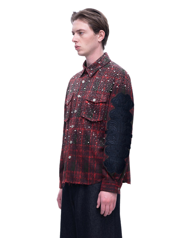 LUMINOUS DAWN RHINESTONE PEARL BAT PATTERN L-S SHIRT