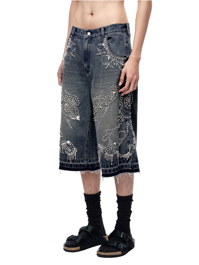 RHINESTONE CROPPED WIDE-LEG JEANS