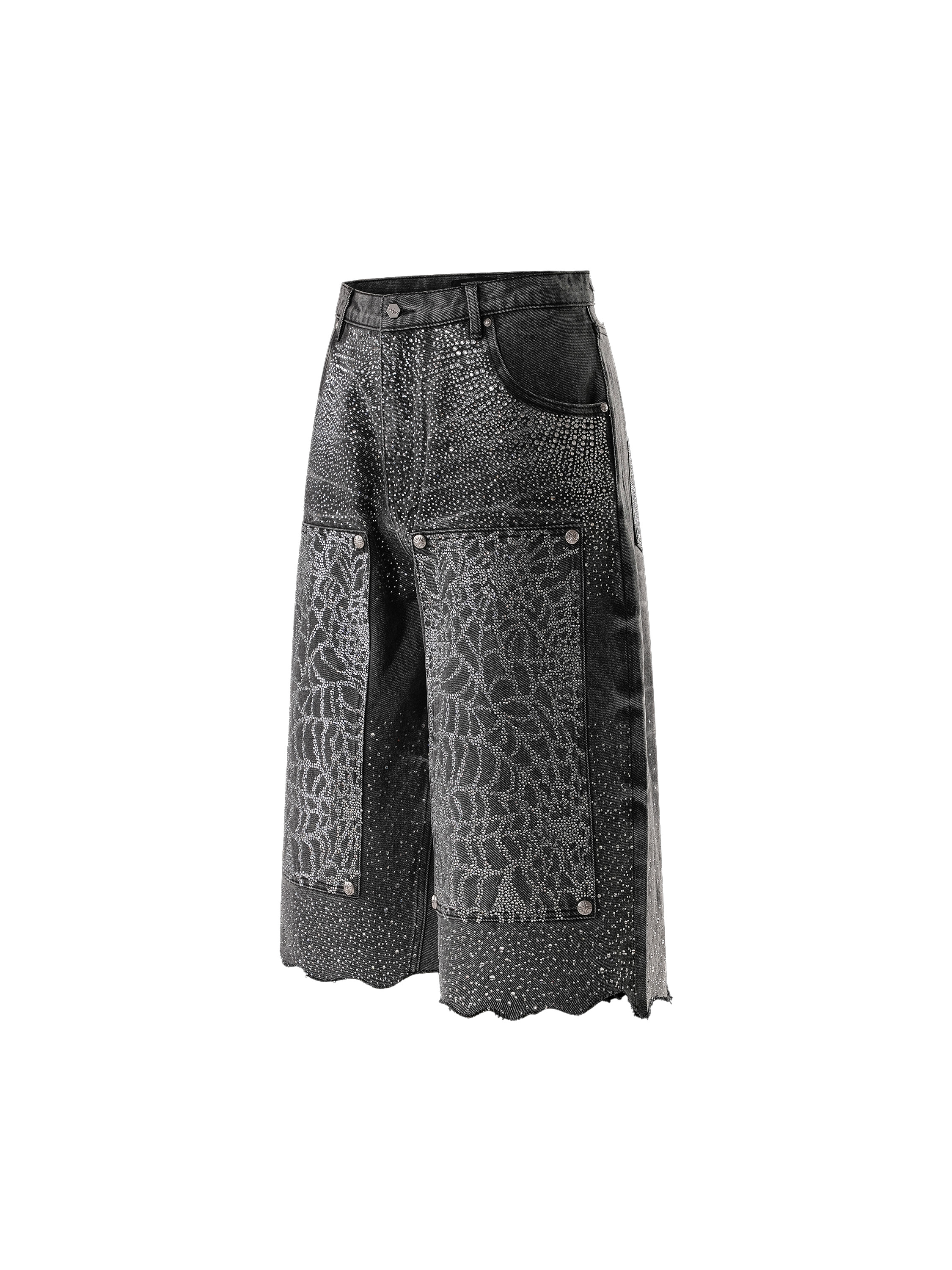 LUMINOUS DAWN RHINESTONE COBWEB  CROPPED JEANS