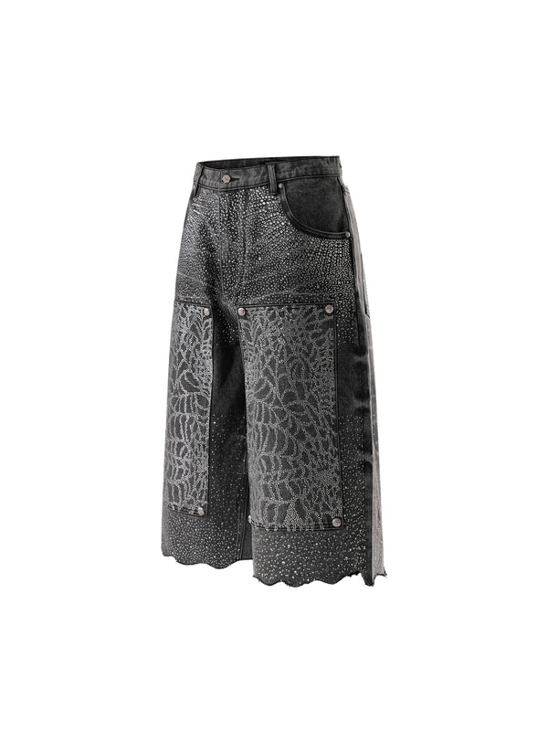 LUMINOUS DAWN RHINESTONE COBWEB  CROPPED JEANS