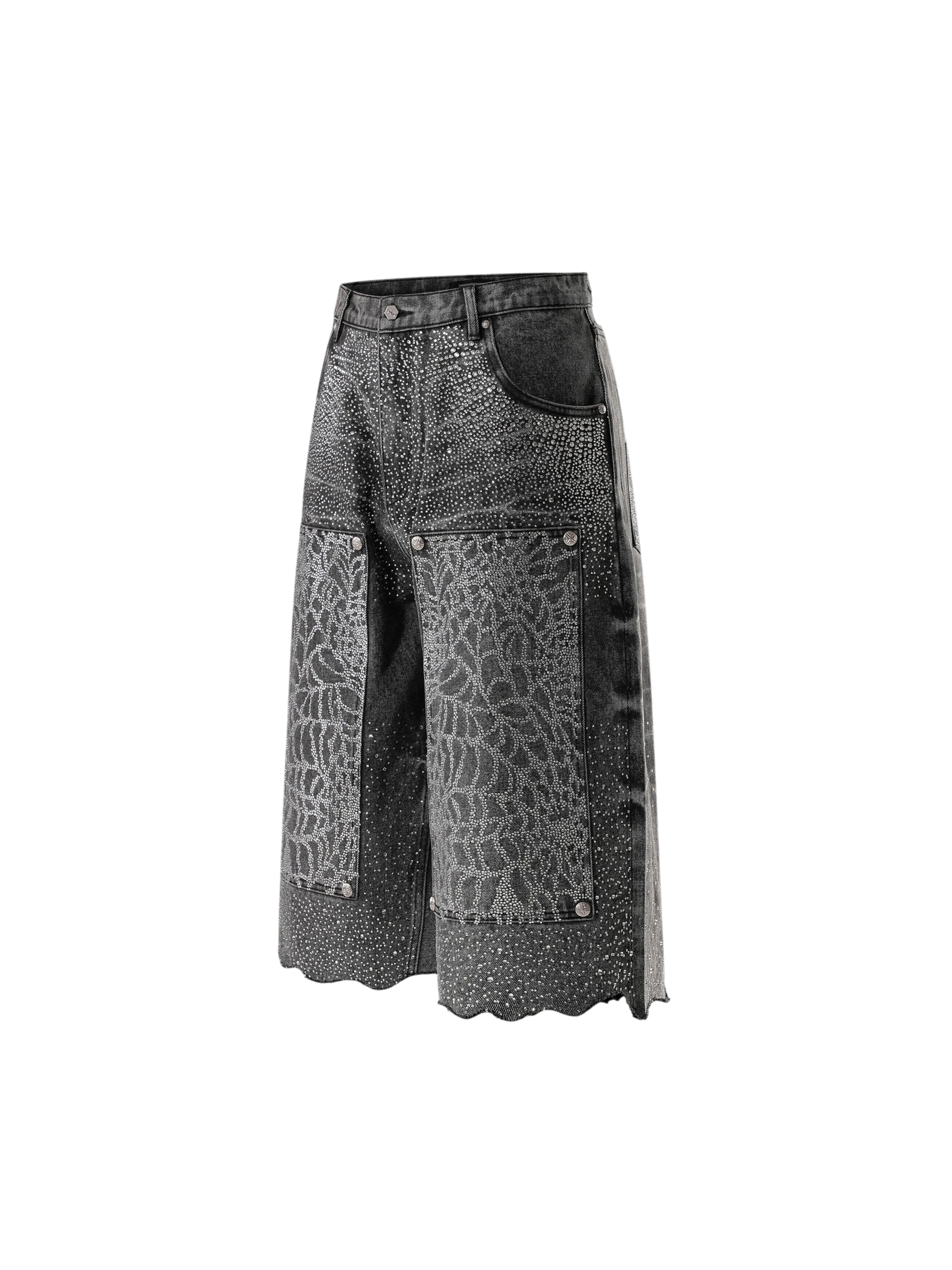 TBHNP Luminous Dawn cobweb rhinestone cropped jeans — men's streetwear denim