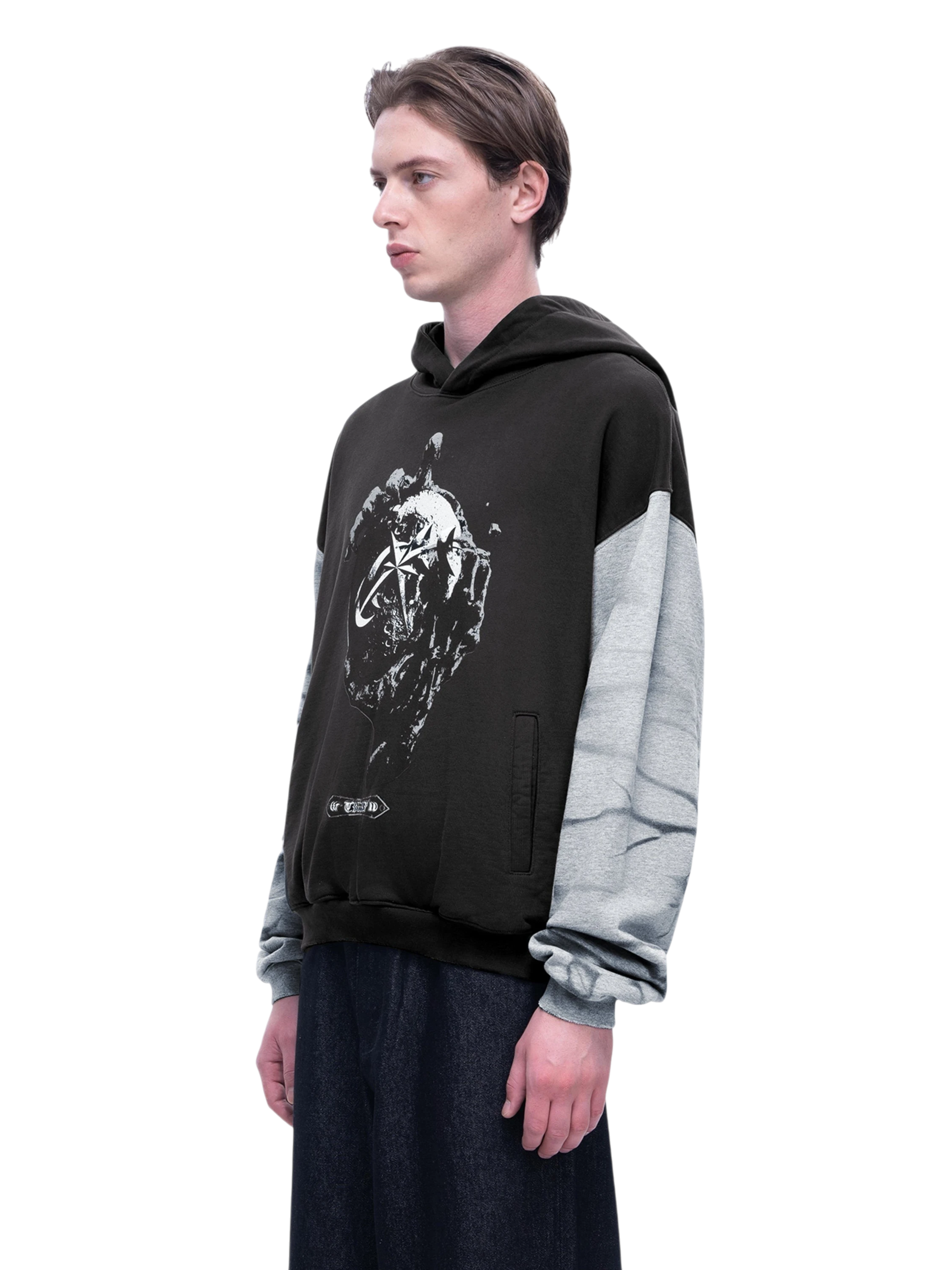 TBHNP Luminous Dawn washed two-tone cotton hoodie, dark grey — men's streetwear hoodie