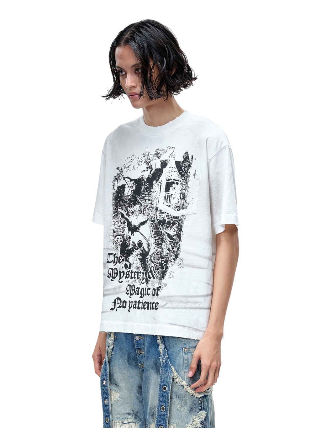 TBHNP Luminous Dawn gothic castle print heavyweight t-shirt, white — men's streetwear graphic tee
