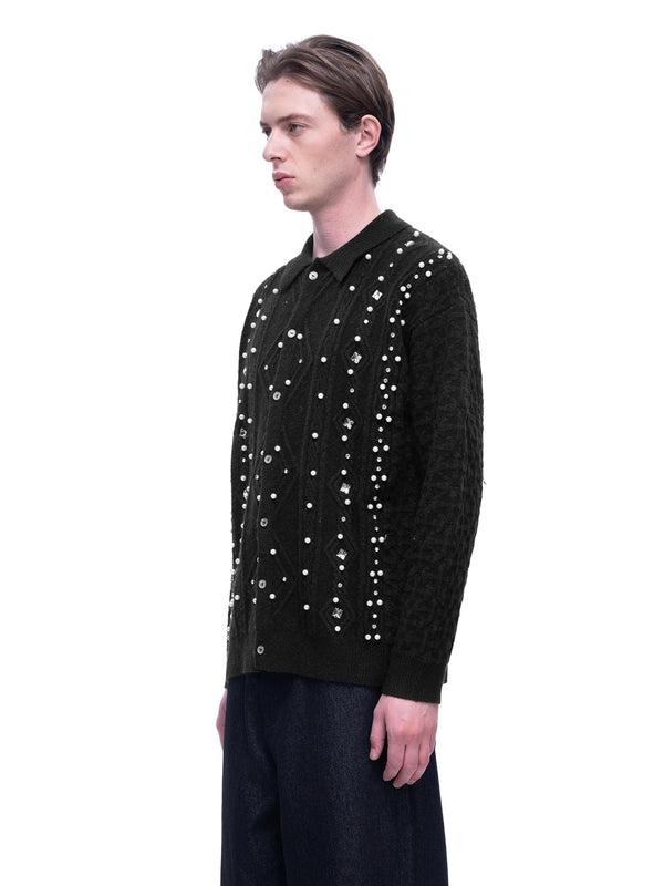 LUMINOUS DAWN RHINESTONE COLLARED CARDIGAN