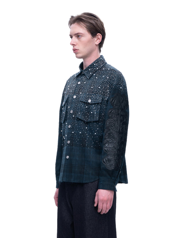 LUMINOUS DAWN RHINESTONE PEARL BAT PATTERN L-S SHIRT