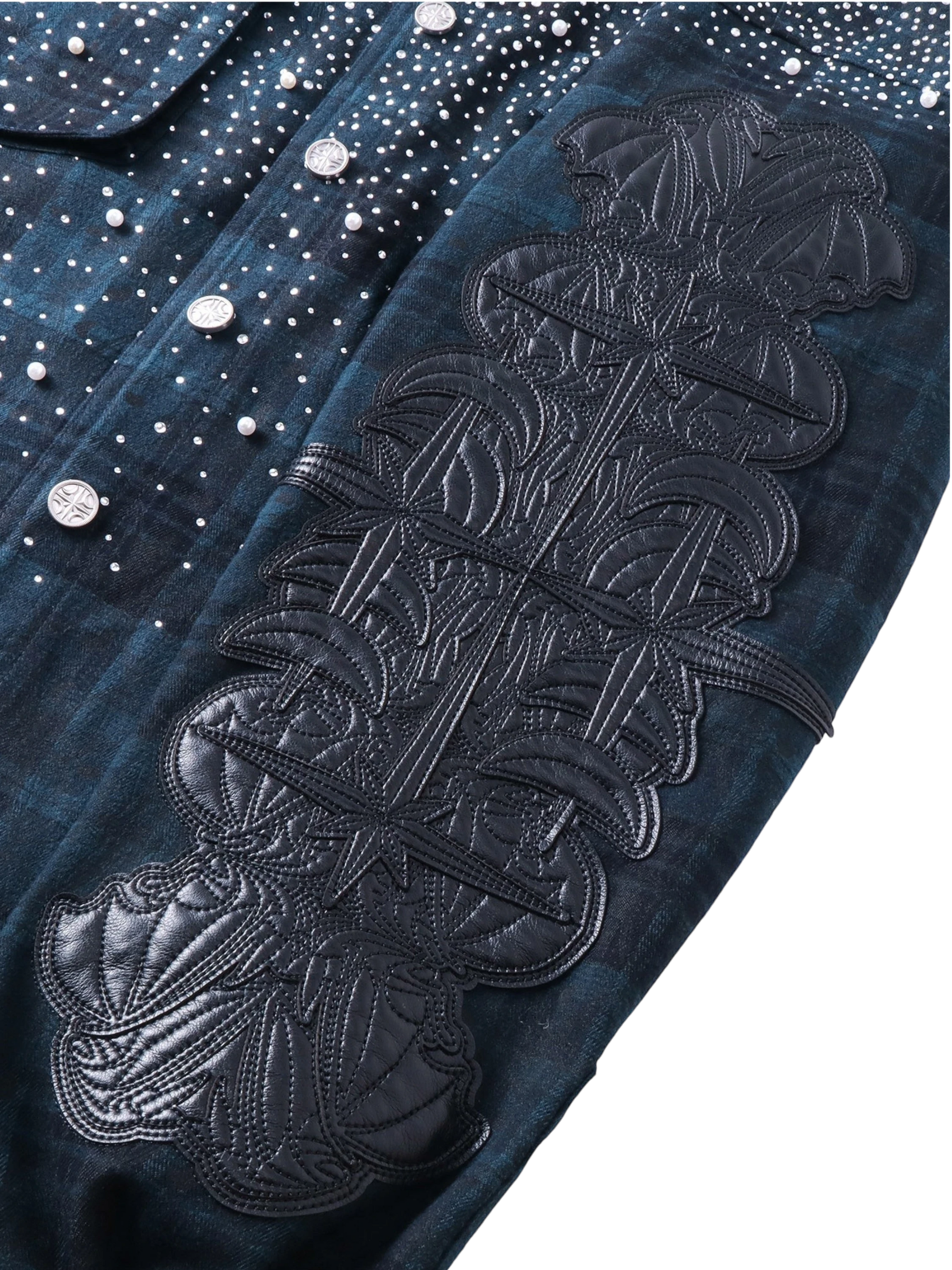 TBHNP Luminous Dawn rhinestone bat pattern plaid flannel shirt — men's gothic streetwear button-up