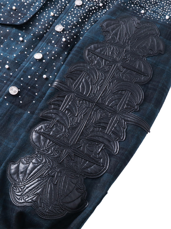 LUMINOUS DAWN RHINESTONE PEARL BAT PATTERN L-S SHIRT