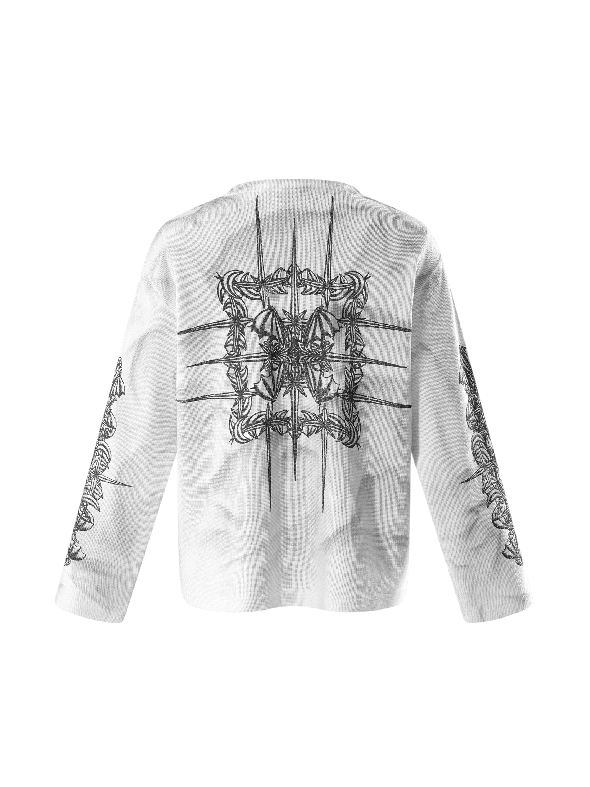 TBHNP Luminous Dawn waffle-knit henley long-sleeve top with metal chest badge — men's streetwear henley