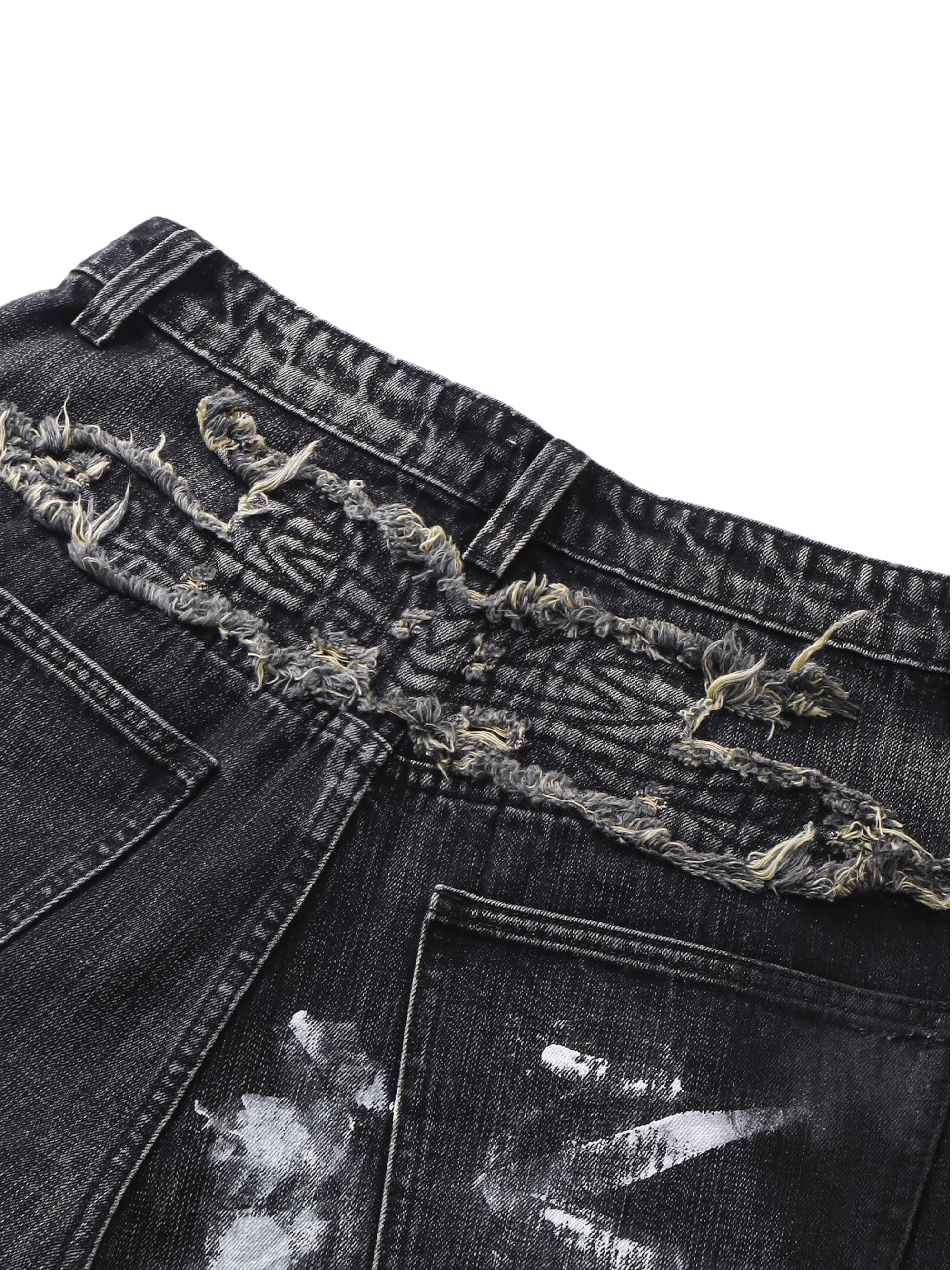 TBHNP Luminous Dawn graffiti distressed jeans, black — men's streetwear denim