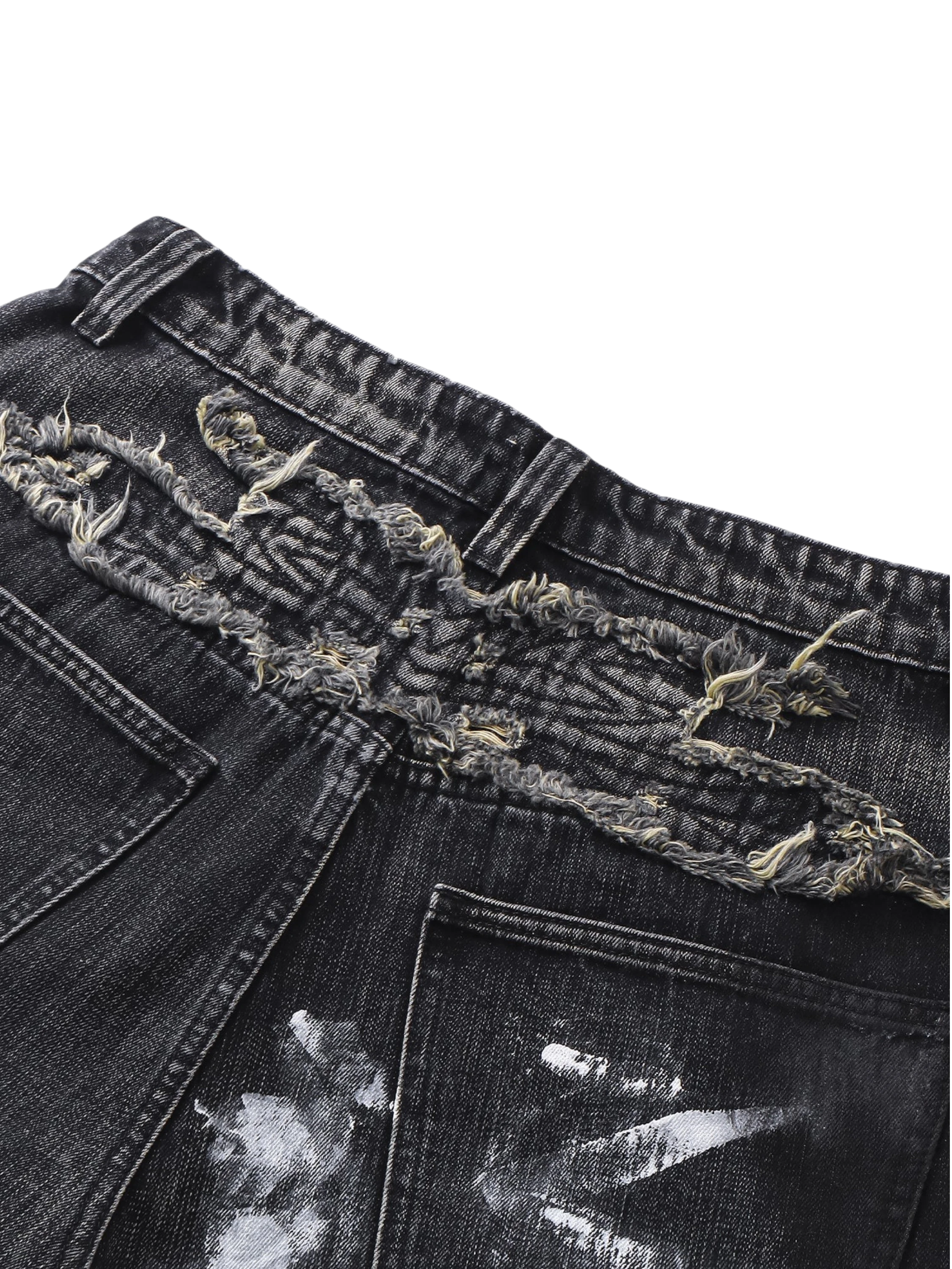 TBHNP Luminous Dawn graffiti distressed jeans, black — men's streetwear denim