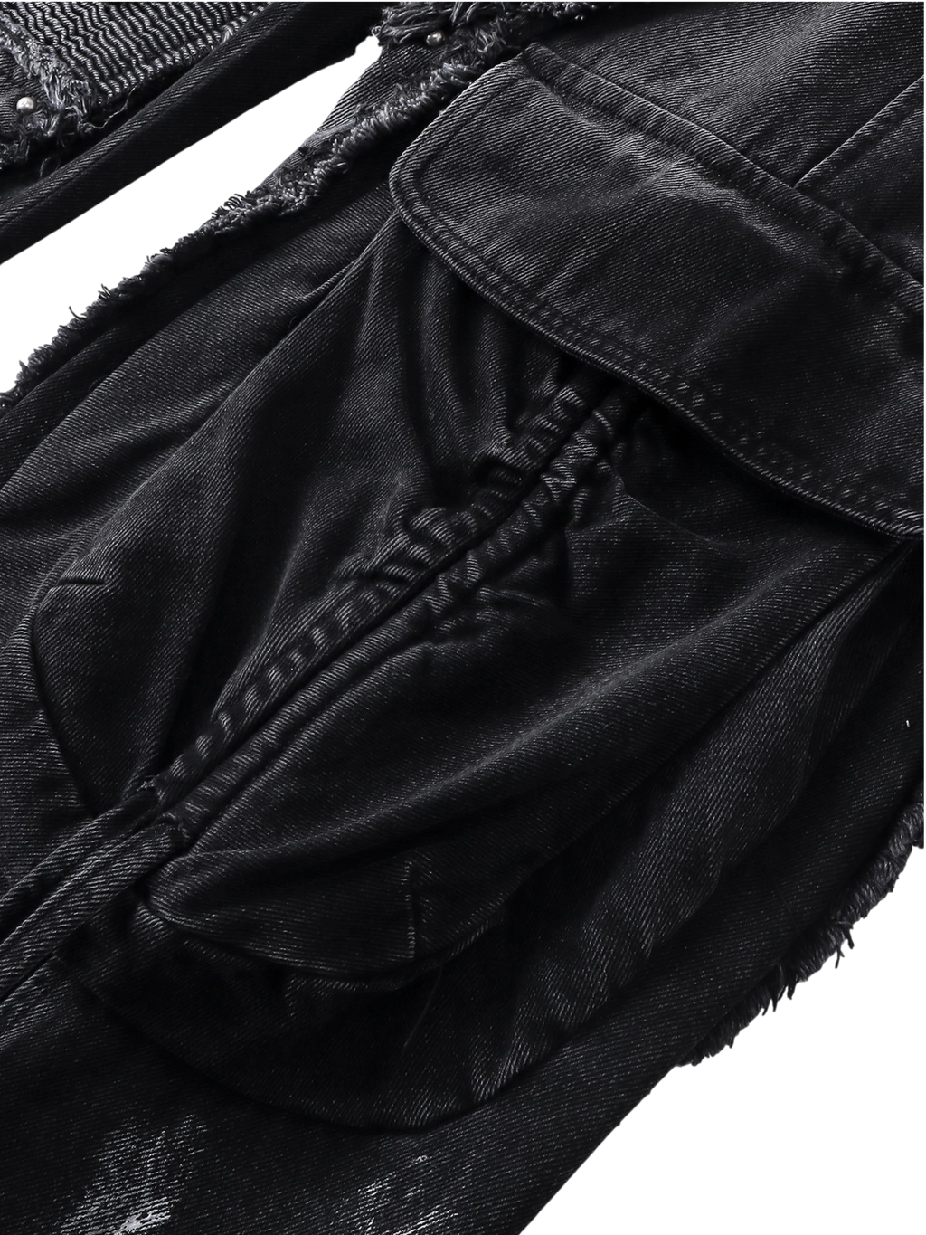 TBHNP Luminous Dawn rivet ribbon baggy jeans, black — men's streetwear denim