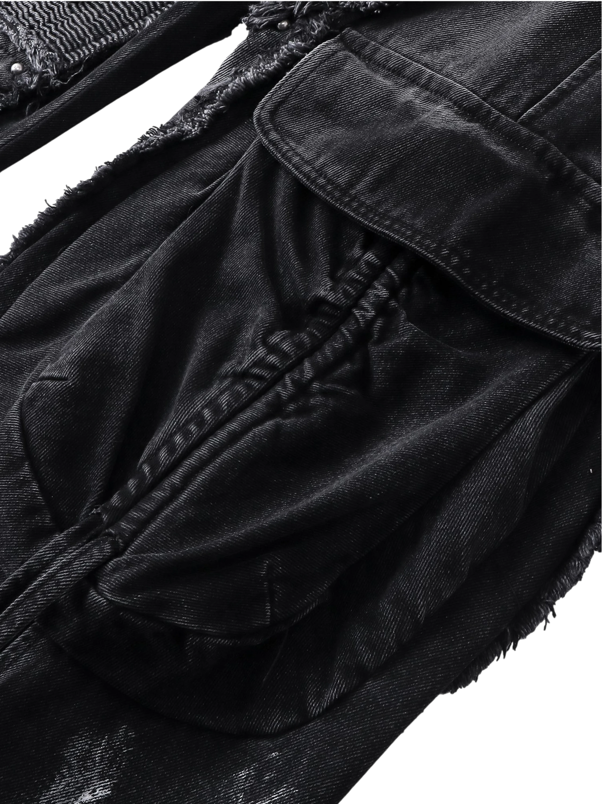 TBHNP Luminous Dawn rivet ribbon baggy jeans, black — men's streetwear denim