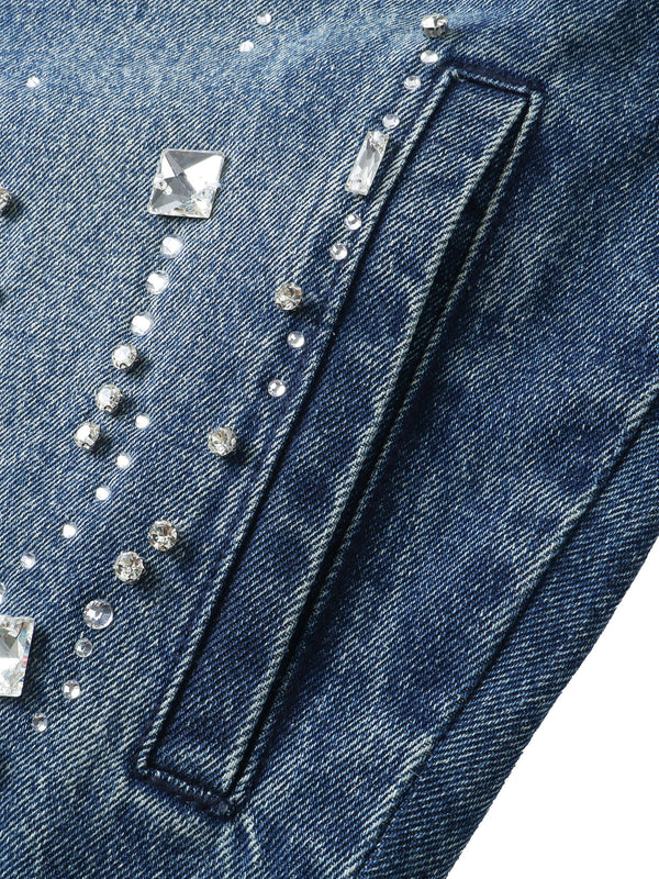 LUMINOUS DAWN RHINESTONE CROPPED DENIM JACKET