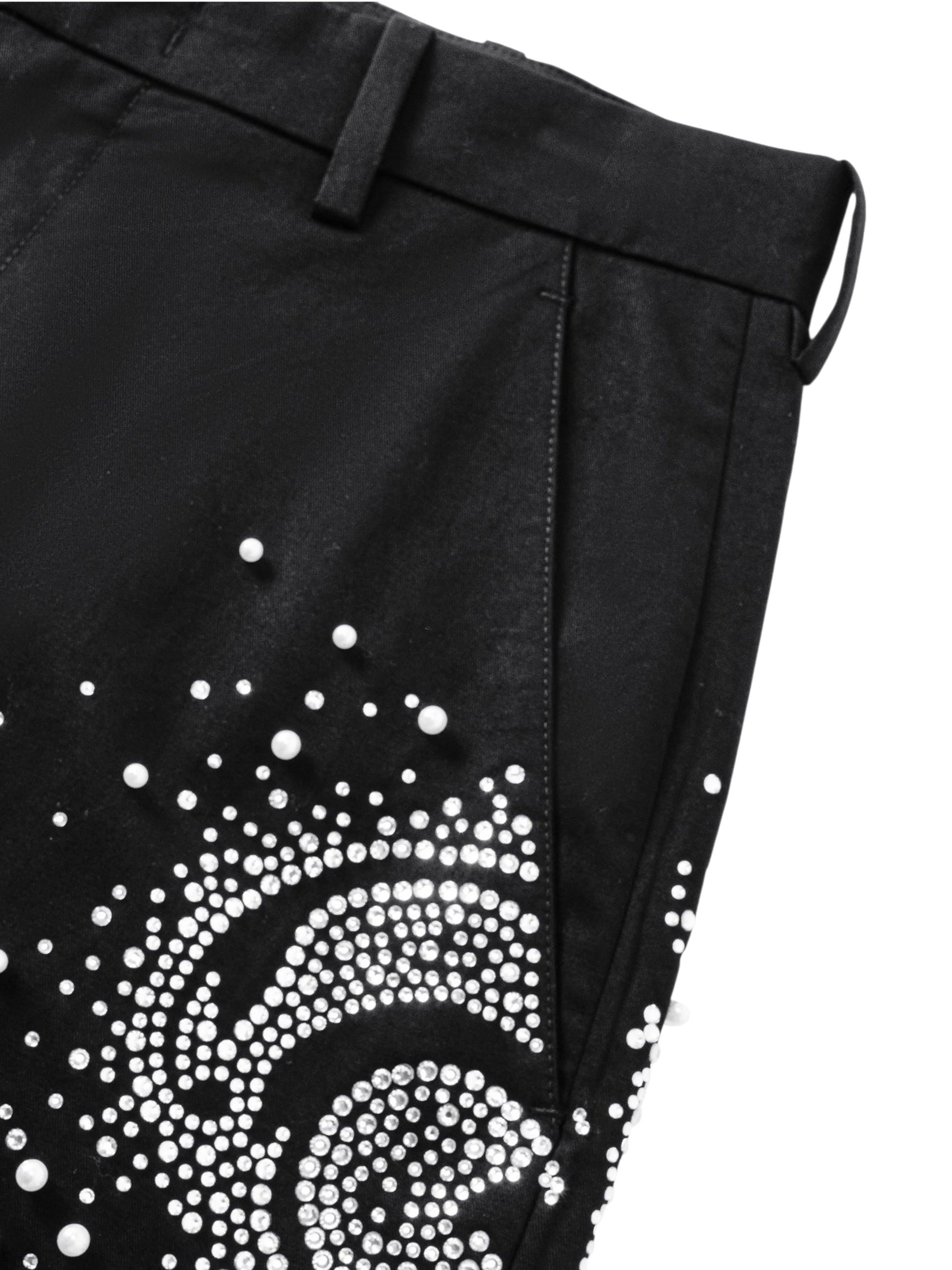 TBHNP Luminous Dawn pearl rhinestone wide-leg trousers, black — men's streetwear pants