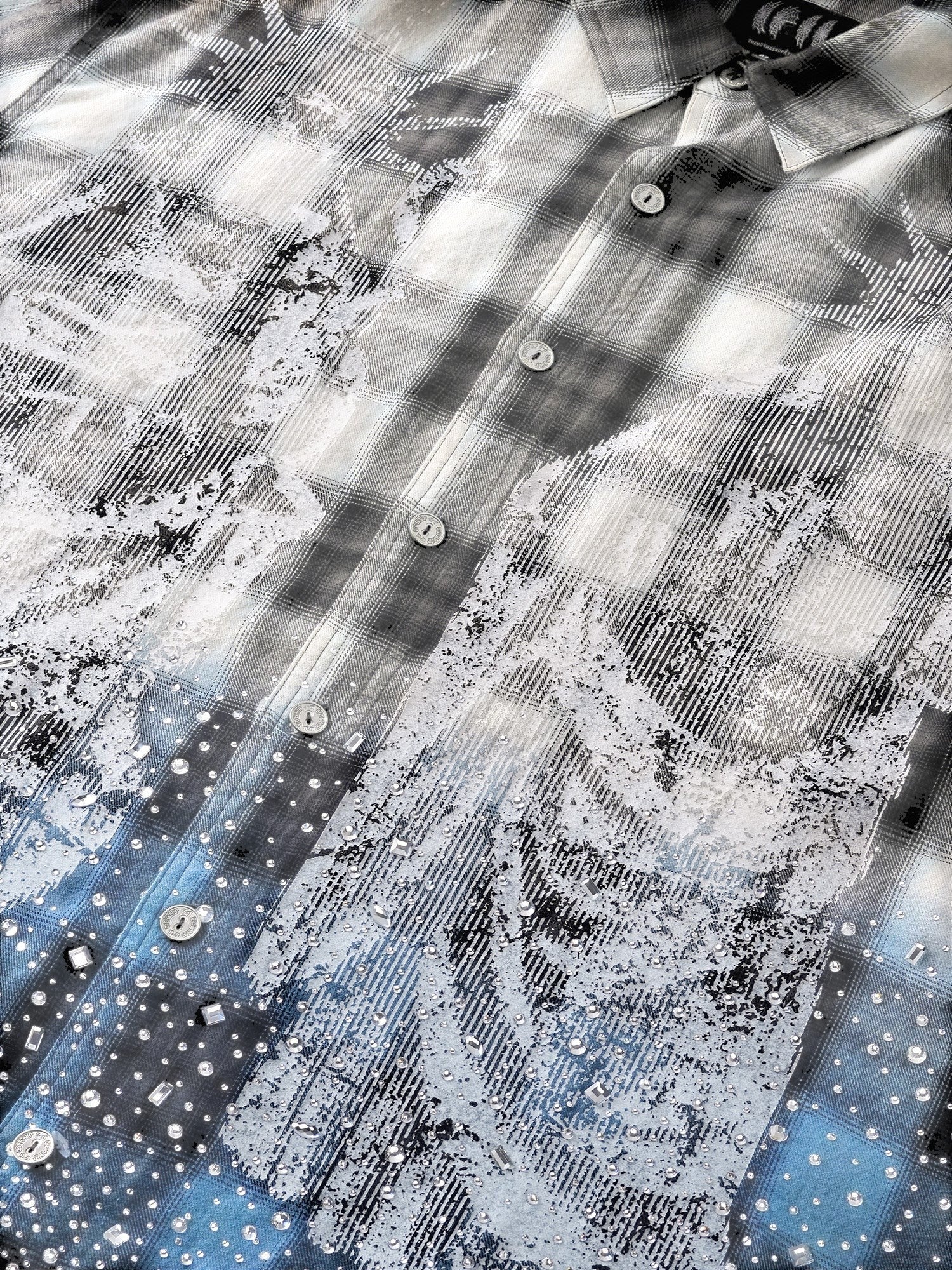TBHNP Disciple Double Saint rhinestone plaid flannel shirt — men's gothic streetwear button-up