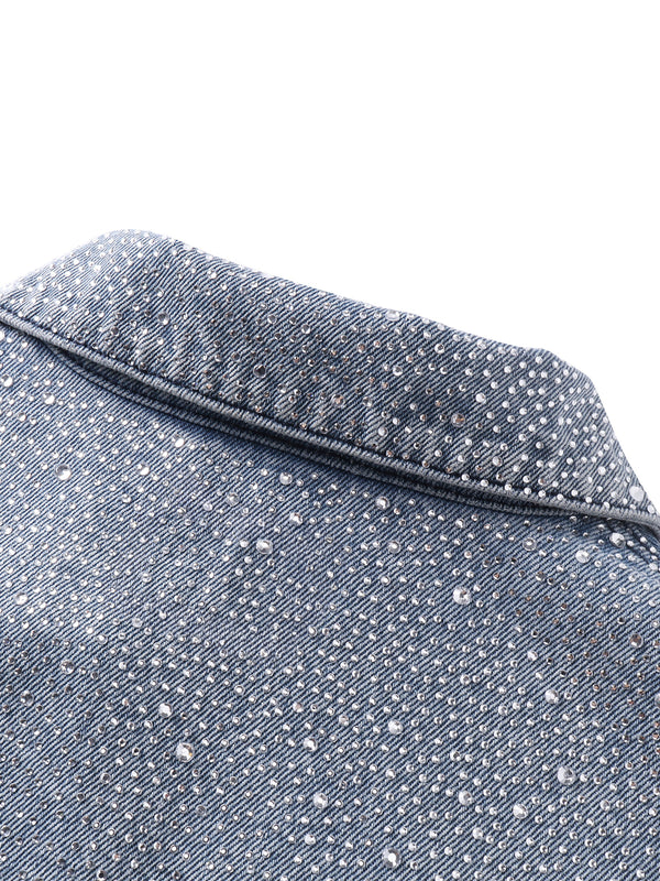 LUMINOUS DAWN RHINESTONE PEARL MESH DENIM JACKET