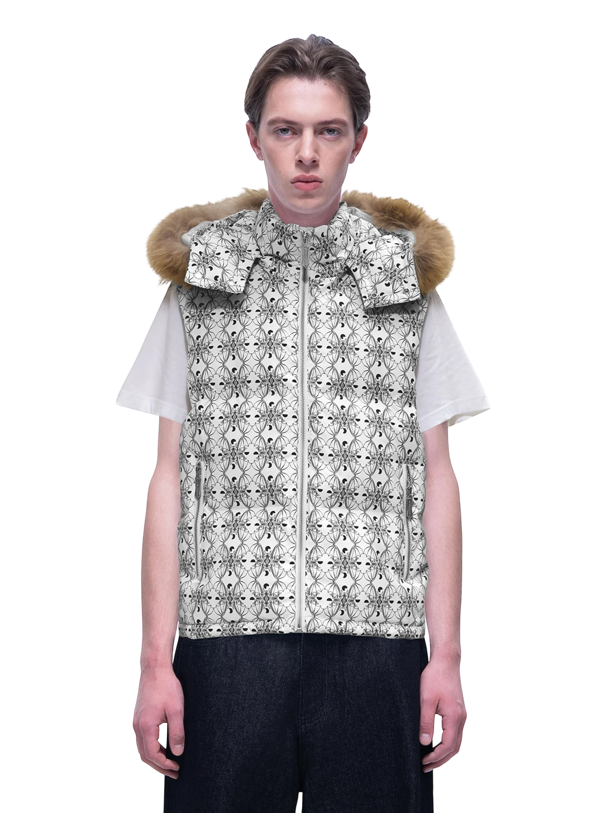 TBHNP Luminous Dawn bat pattern down puffer vest — men's streetwear gilet