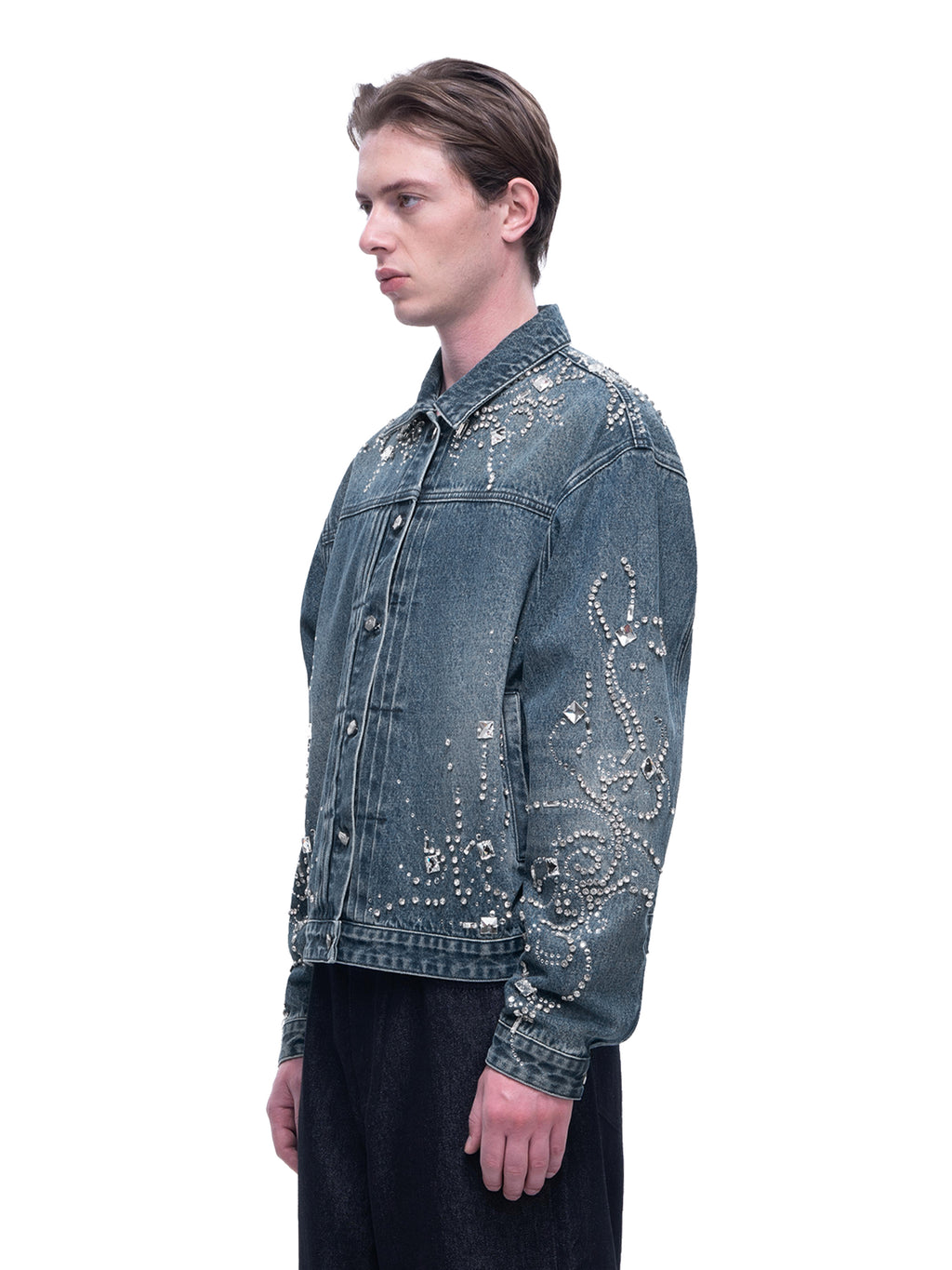 LUMINOUS DAWN RHINESTONE CROPPED DENIM JACKET