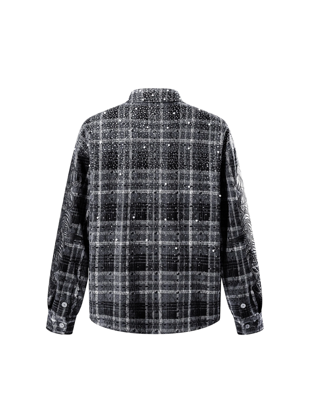 LUMINOUS DAWN RHINESTONE BAT PATTERN PLAID SHIRT
