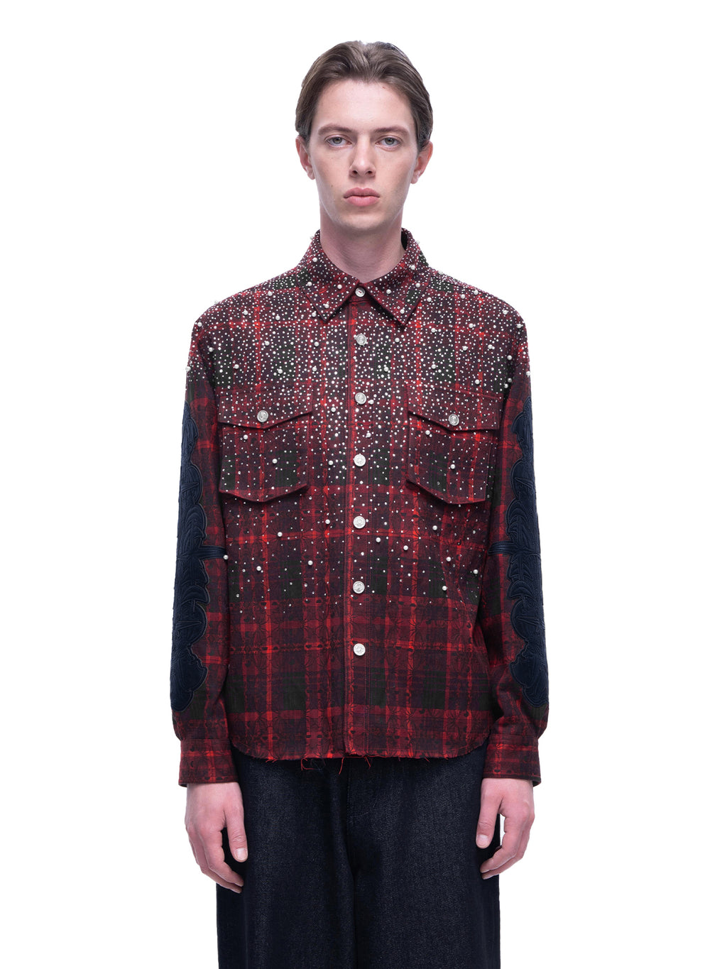 LUMINOUS DAWN RHINESTONE PEARL BAT PATTERN L-S SHIRT
