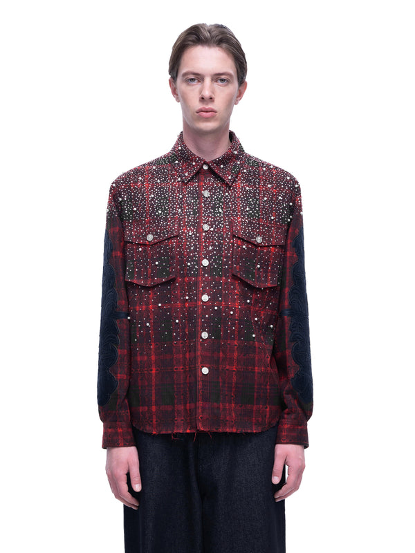 LUMINOUS DAWN RHINESTONE PEARL BAT PATTERN L-S SHIRT