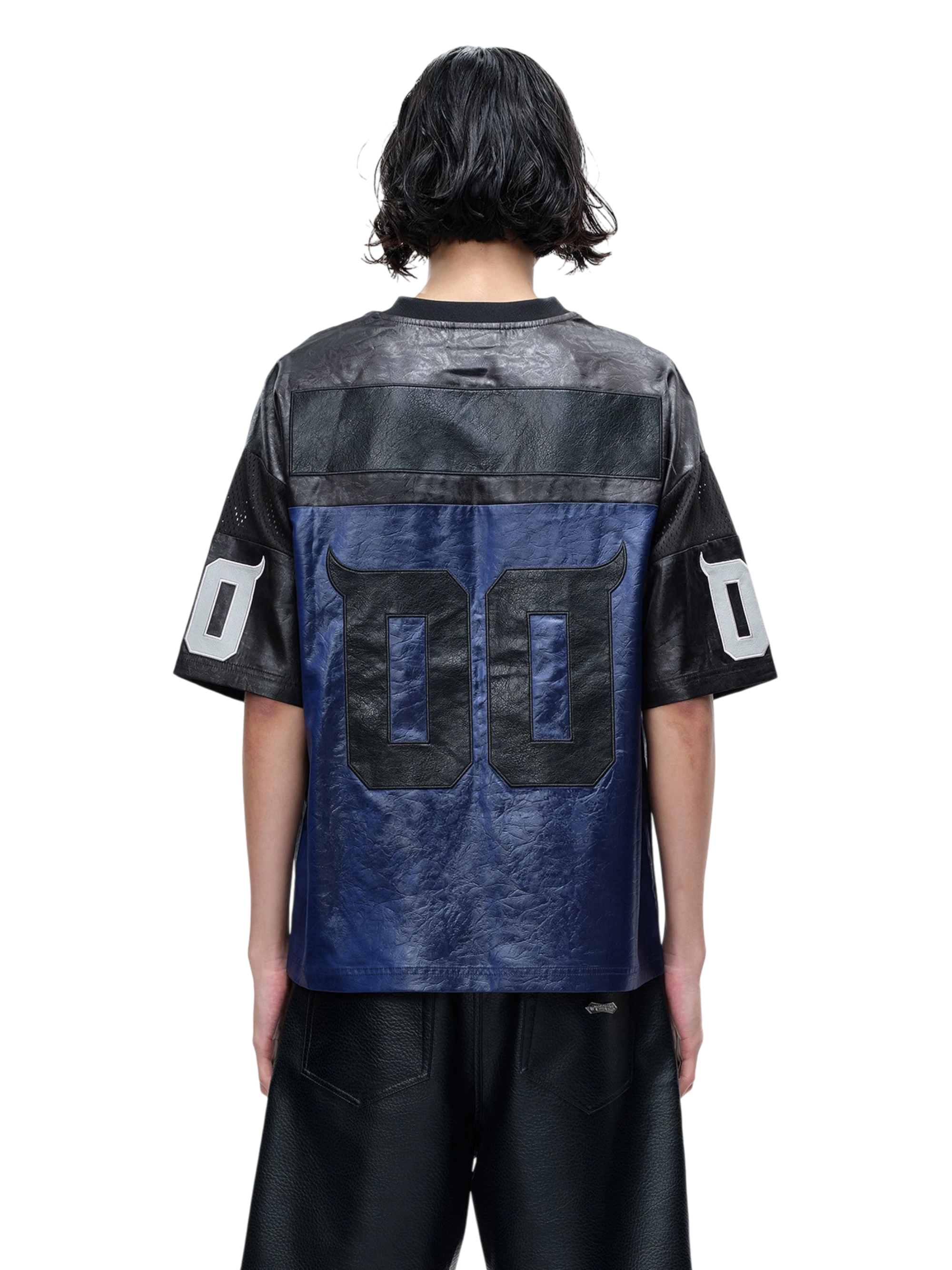 TBHNP Luminous Dawn sword and knight mesh football jersey with leather sleeves, navy blue — men's streetwear jersey