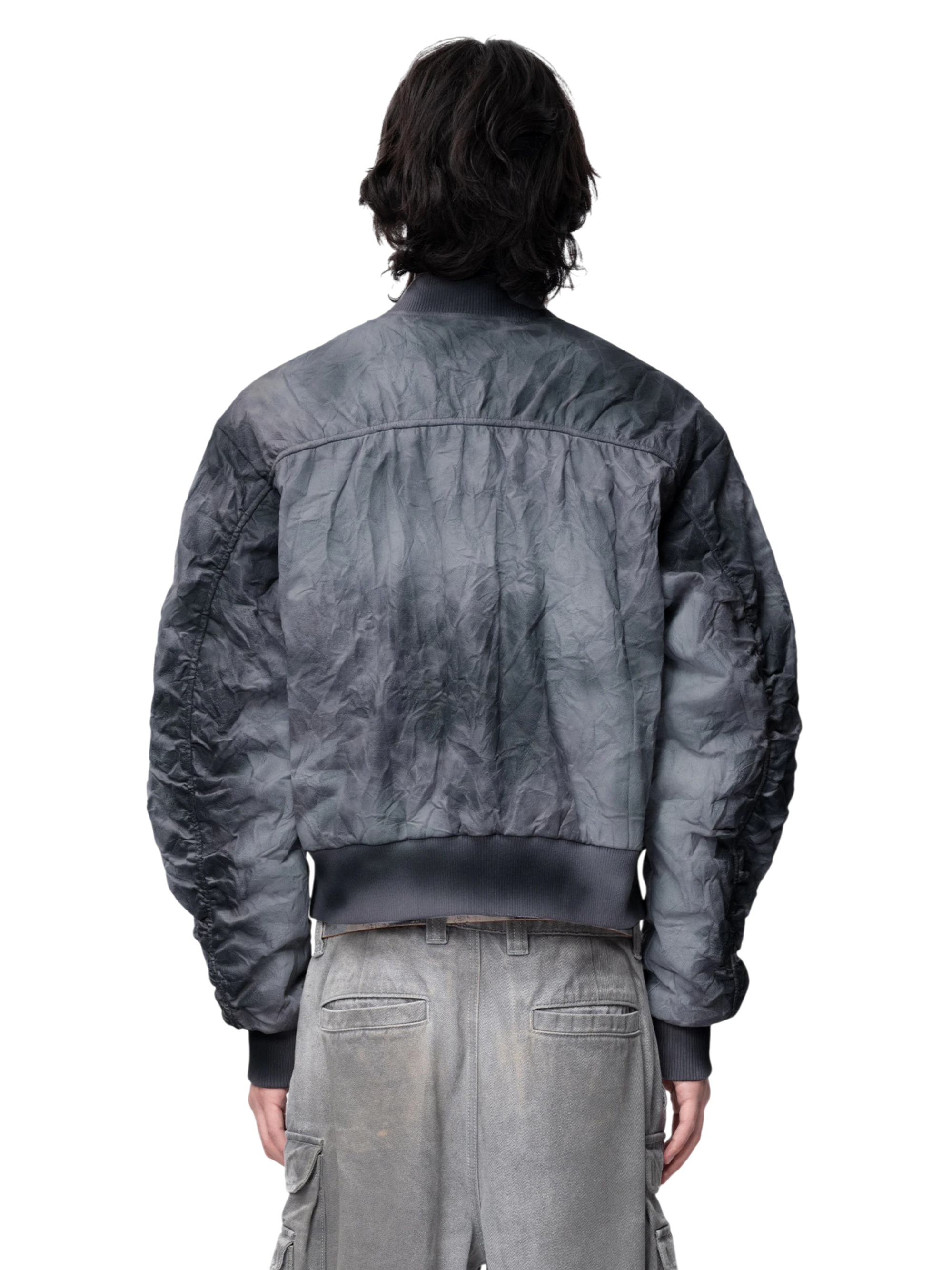 TBHNP Disciple spray-painted MA-1 bomber jacket, blue-grey — men's streetwear jacket