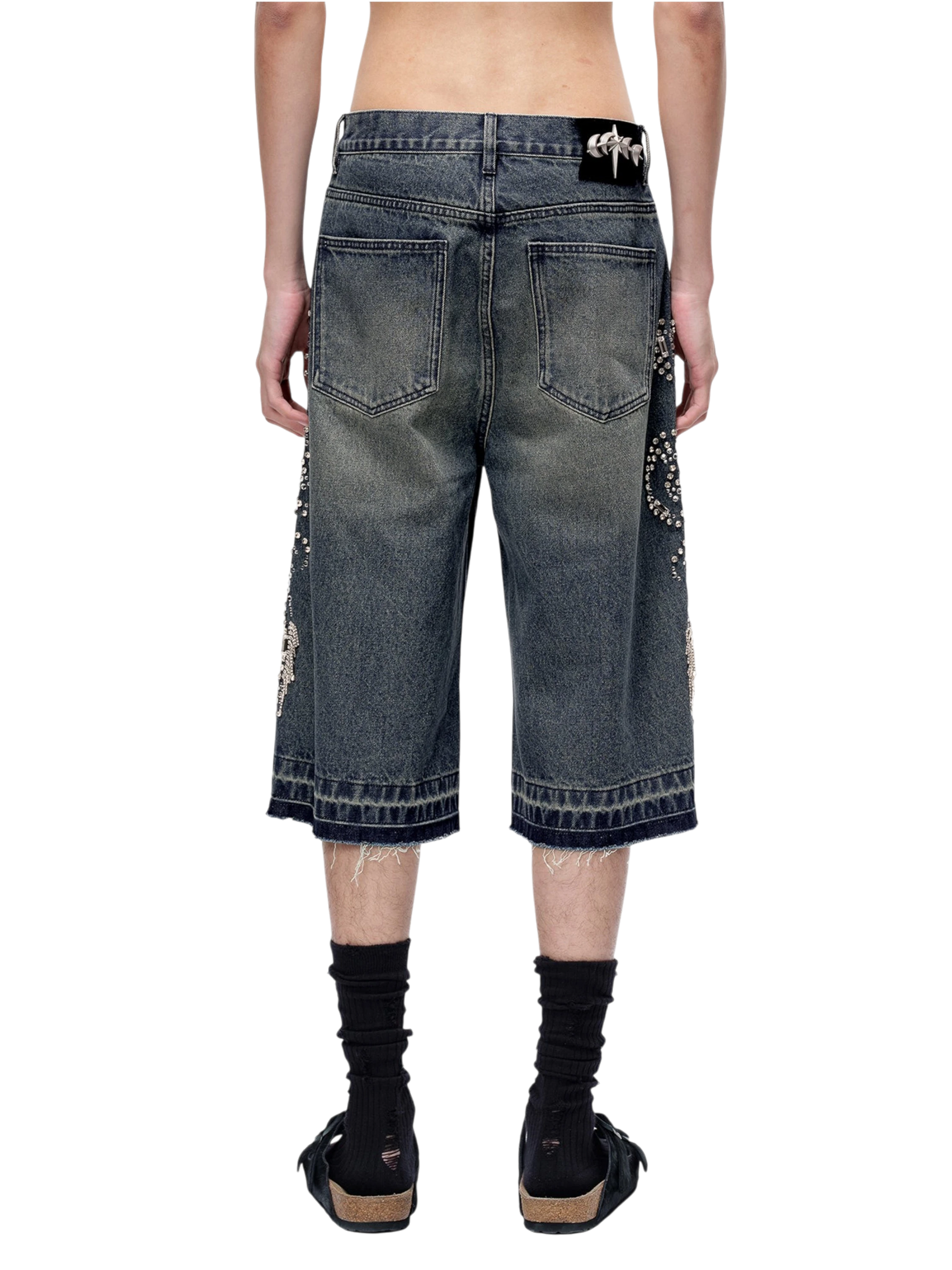 TBHNP Luminous Dawn rhinestone vine cropped wide-leg jeans — men's streetwear denim