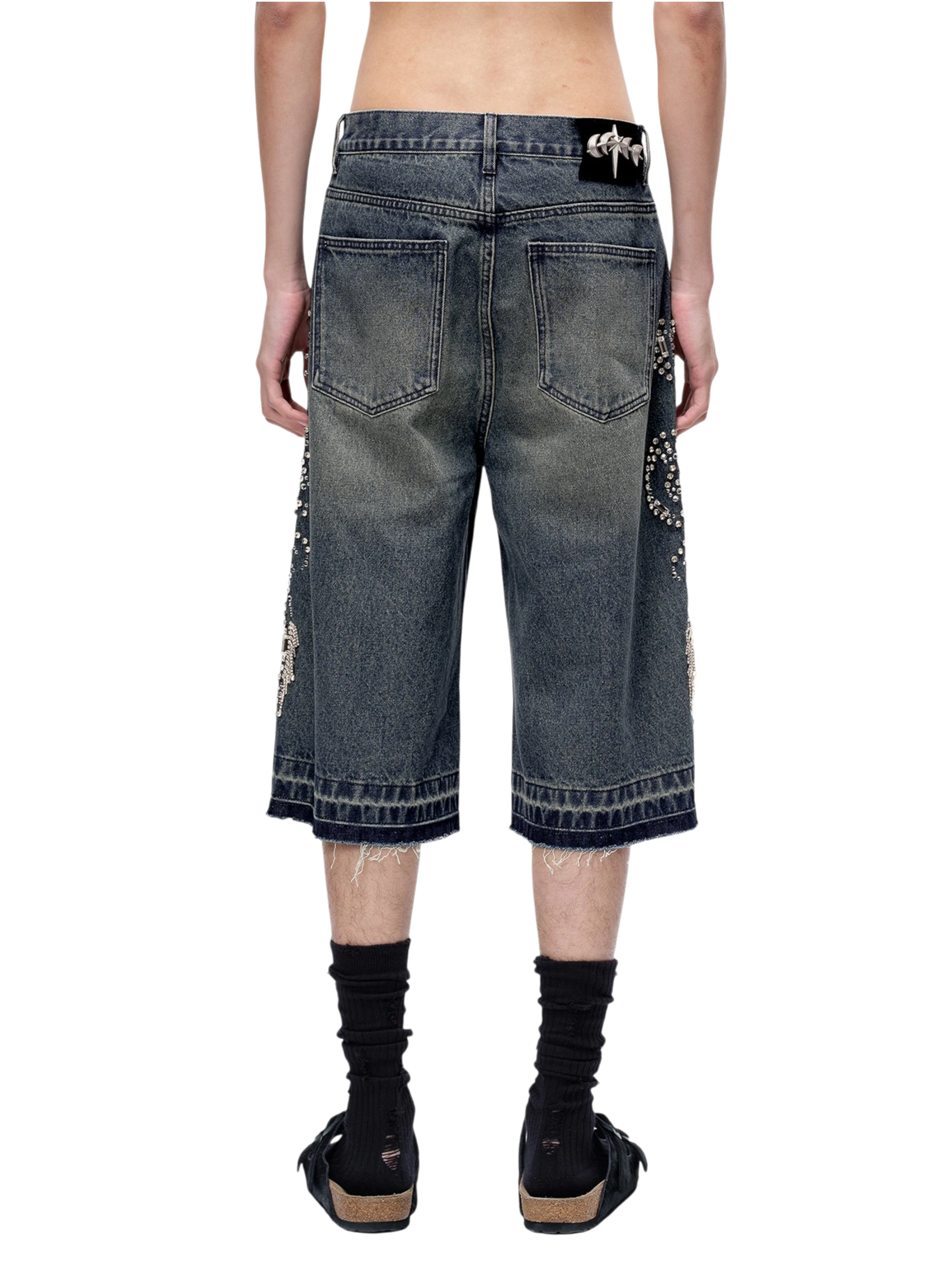 TBHNP Luminous Dawn rhinestone vine cropped wide-leg jeans — men's streetwear denim