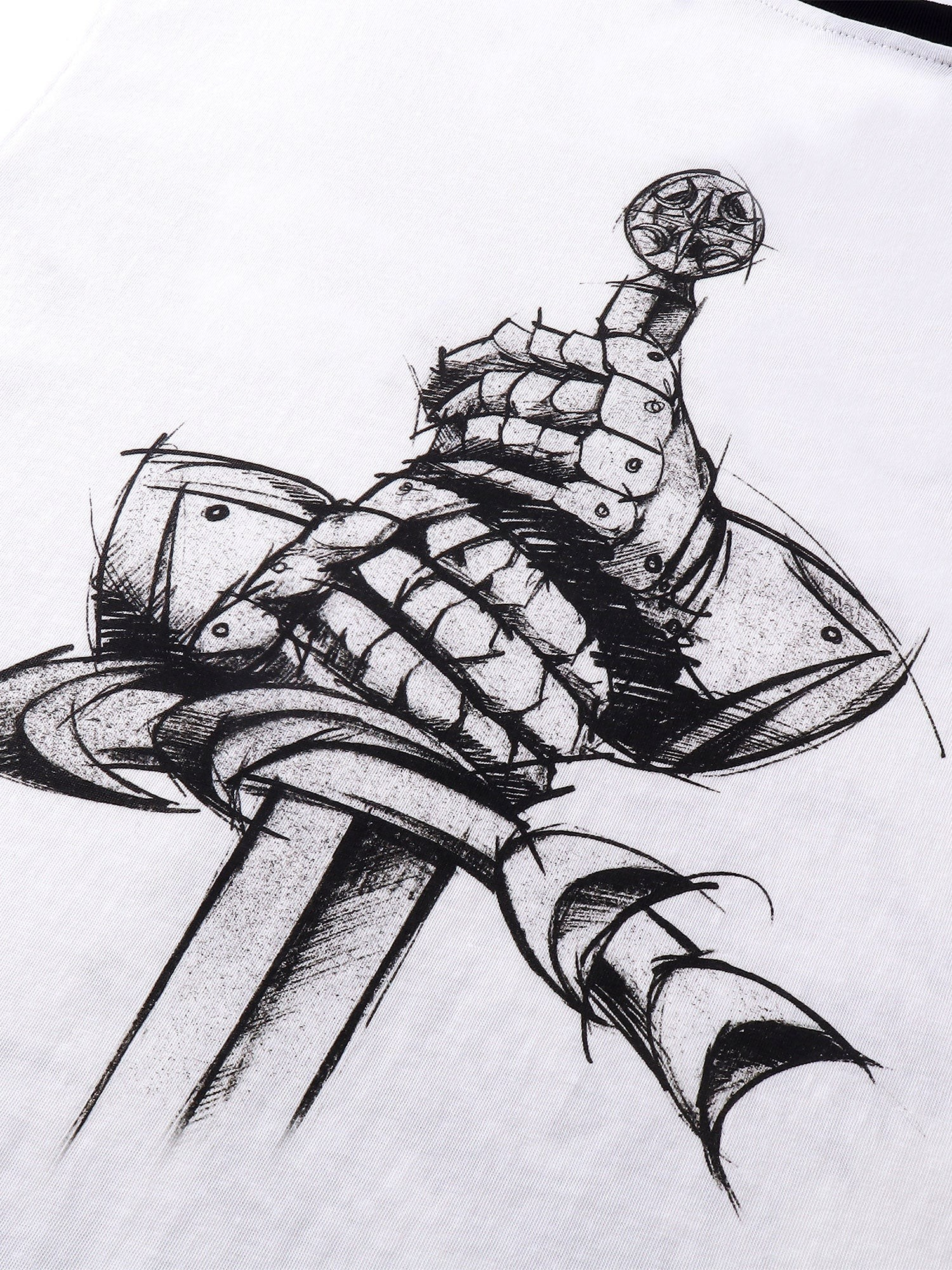TBHNP Luminous Dawn sketch knight rhinestone ringer tee — men's streetwear graphic tee
