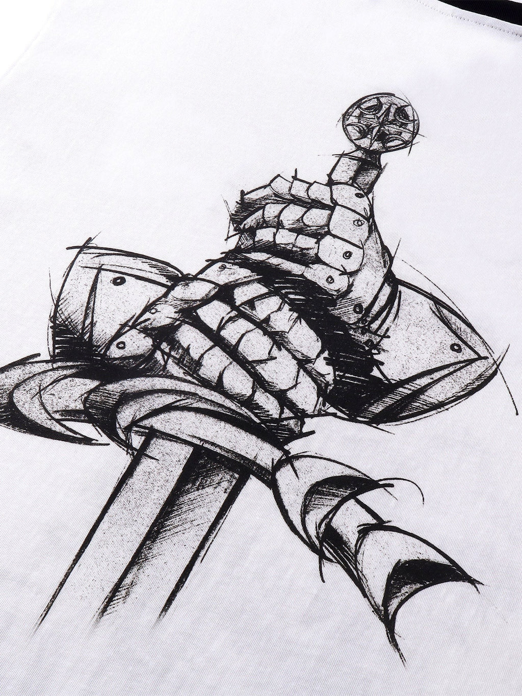 TBHNP Luminous Dawn sketch knight rhinestone ringer tee — men's streetwear graphic tee