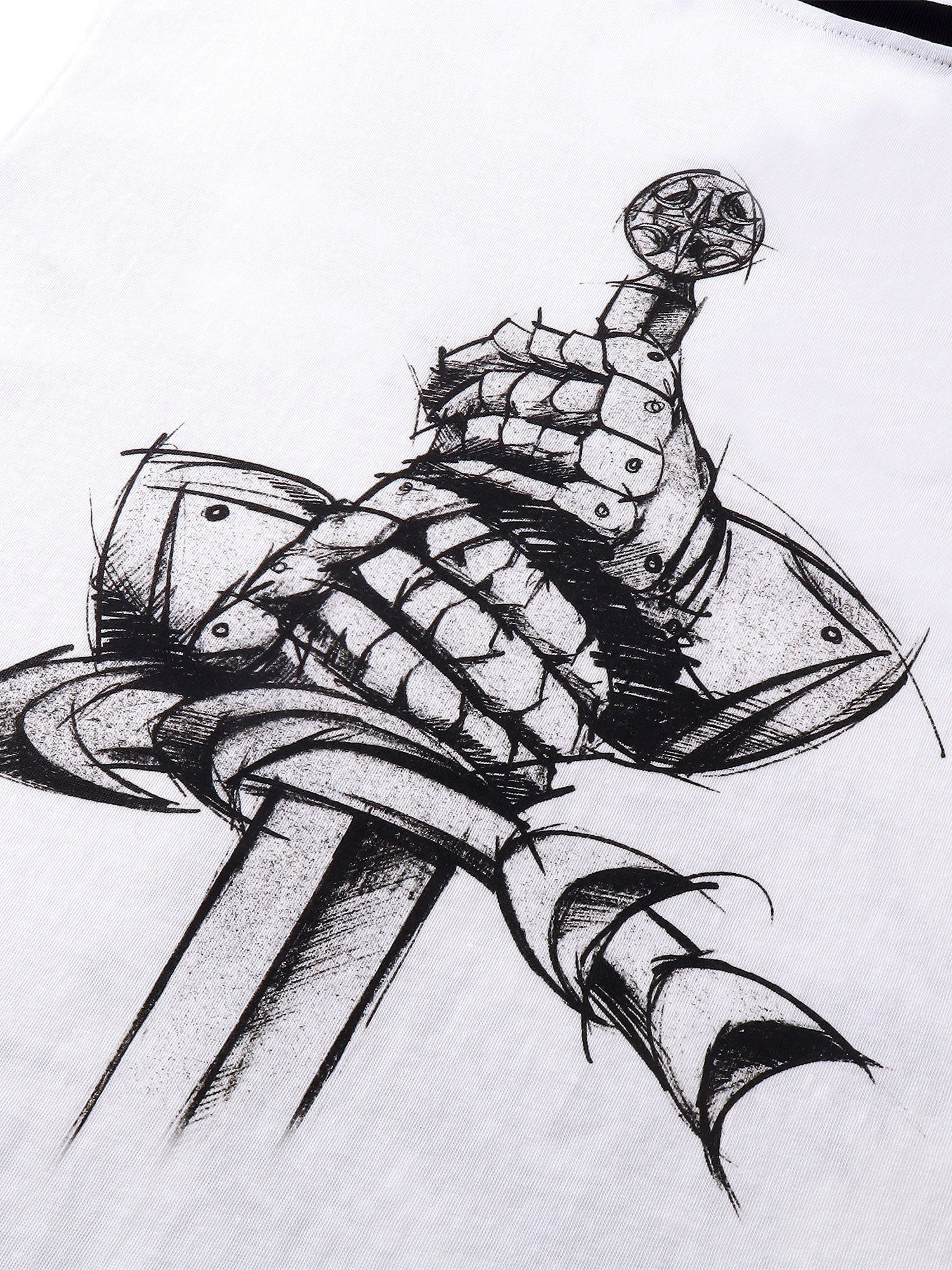 TBHNP Luminous Dawn sketch knight rhinestone ringer tee — men's streetwear graphic tee