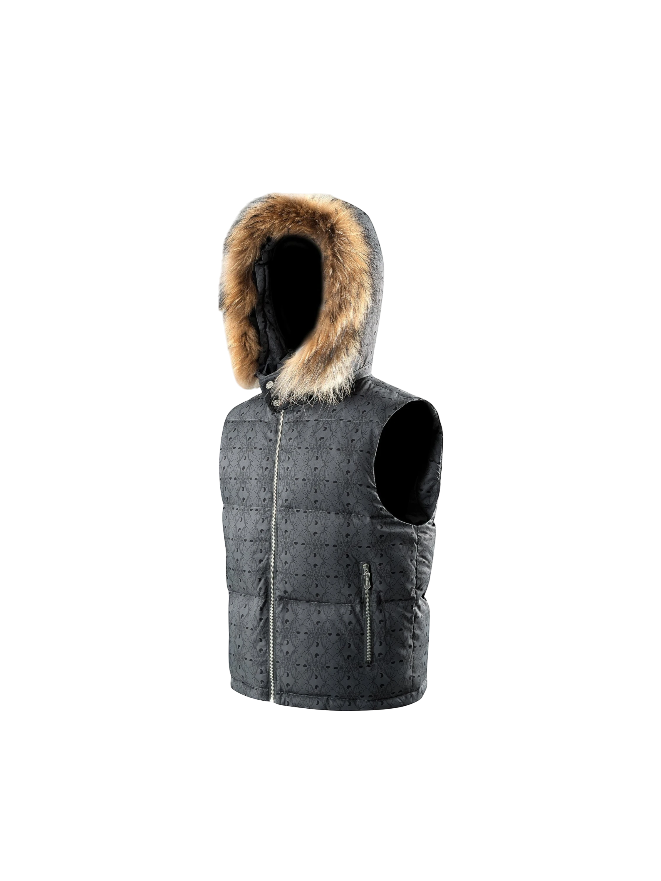 TBHNP Luminous Dawn bat pattern down puffer vest — men's streetwear gilet