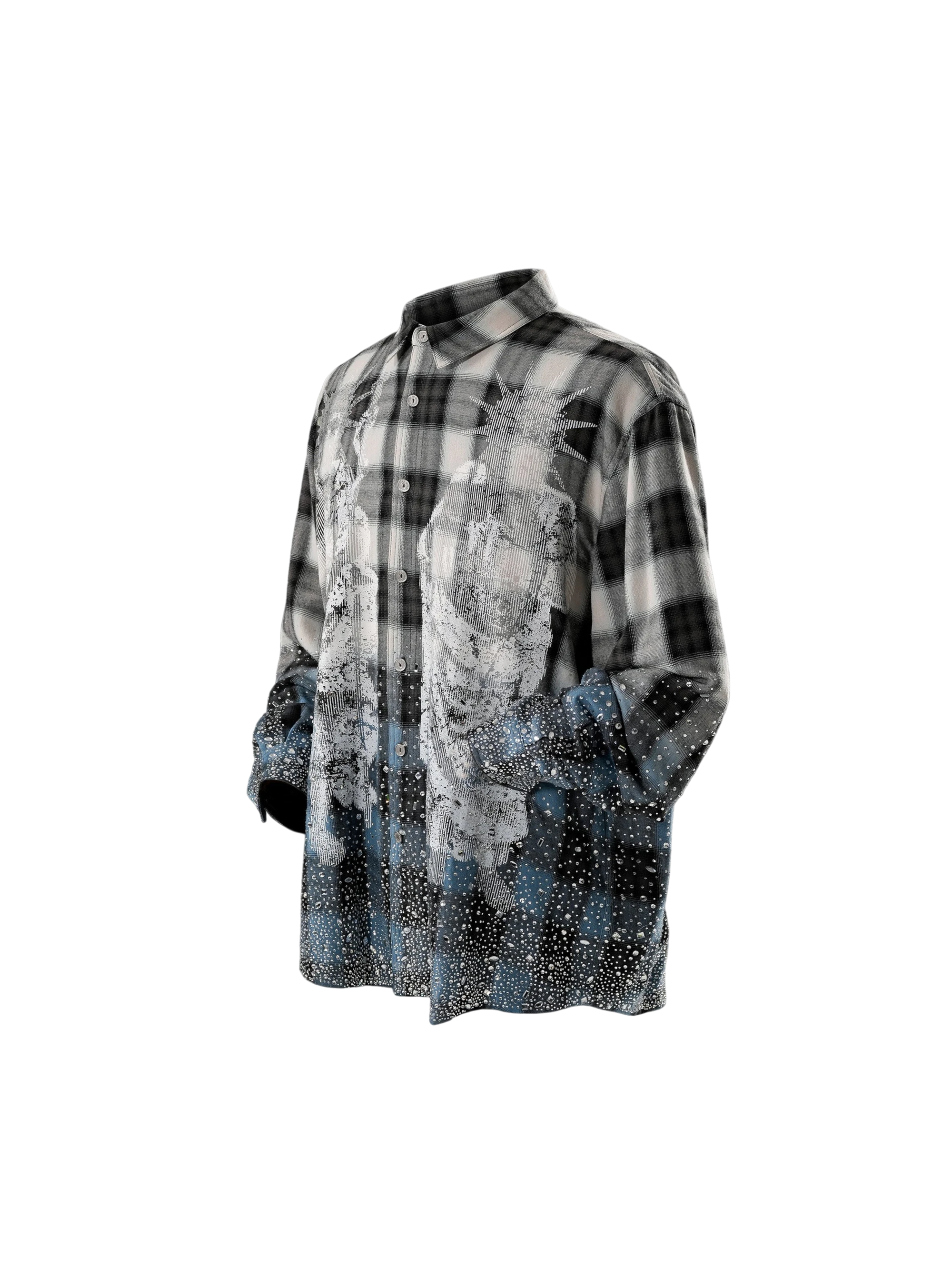 TBHNP Disciple Double Saint rhinestone plaid flannel shirt — men's gothic streetwear button-up