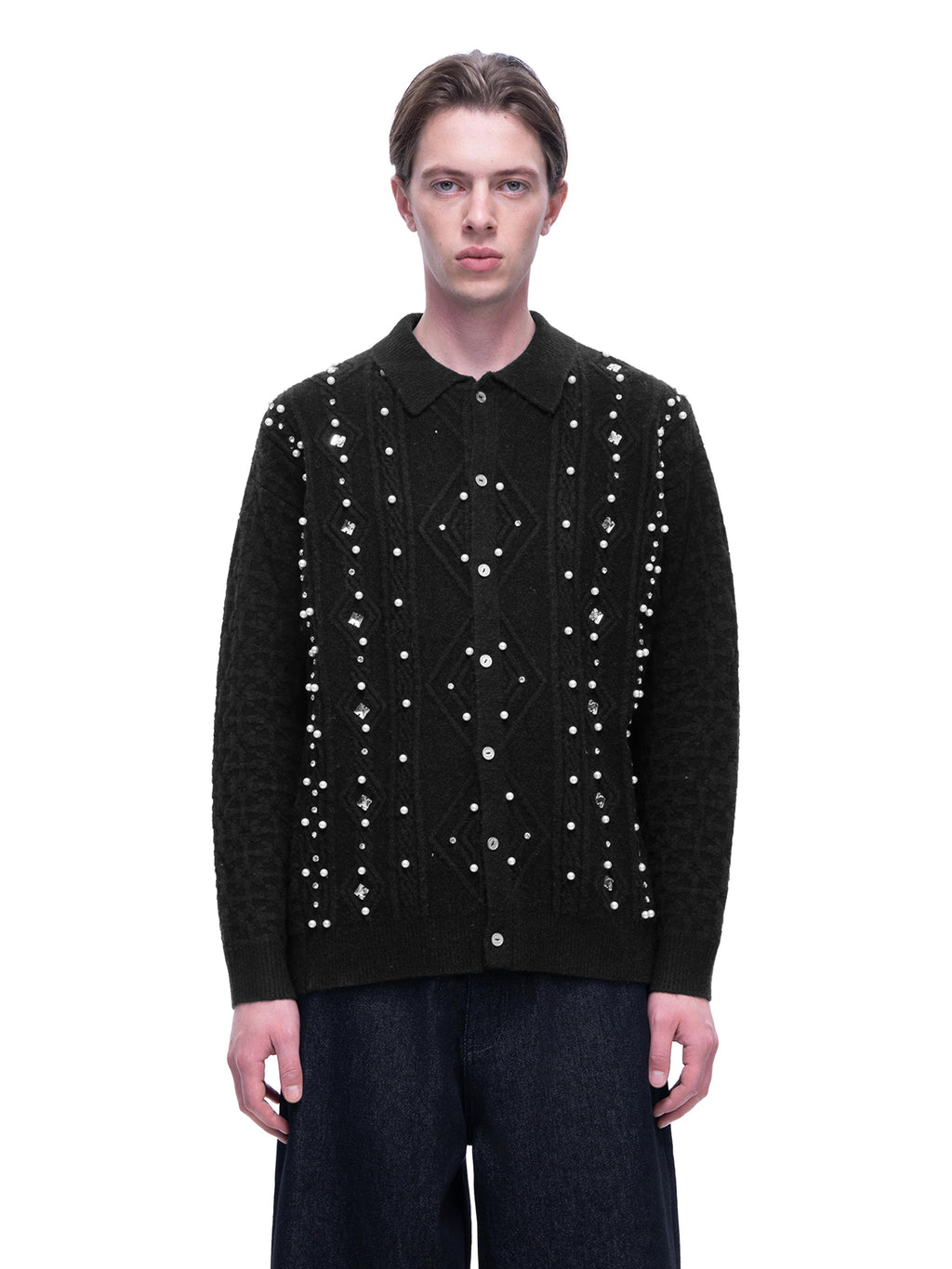LUMINOUS DAWN RHINESTONE COLLARED CARDIGAN