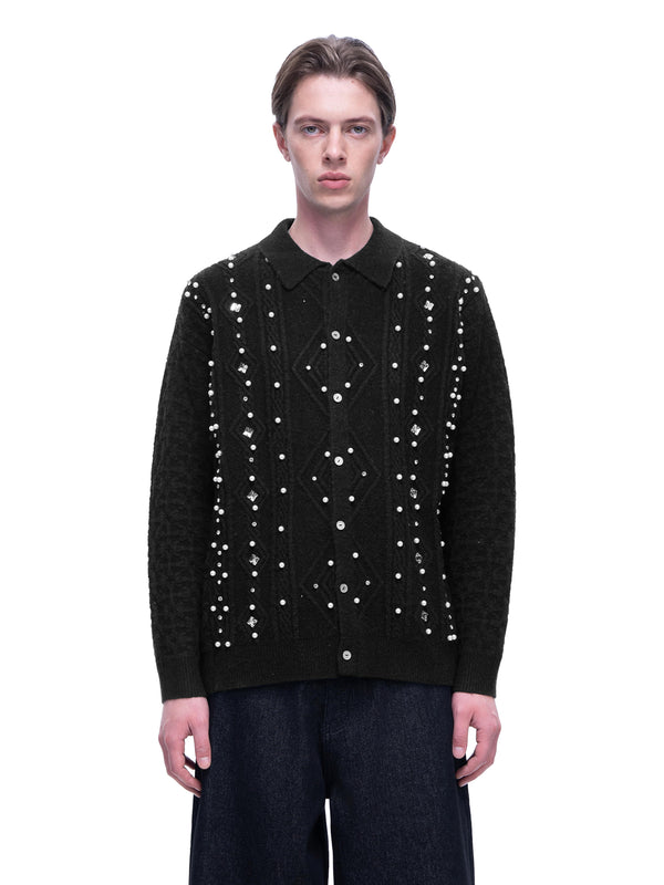 LUMINOUS DAWN RHINESTONE COLLARED CARDIGAN