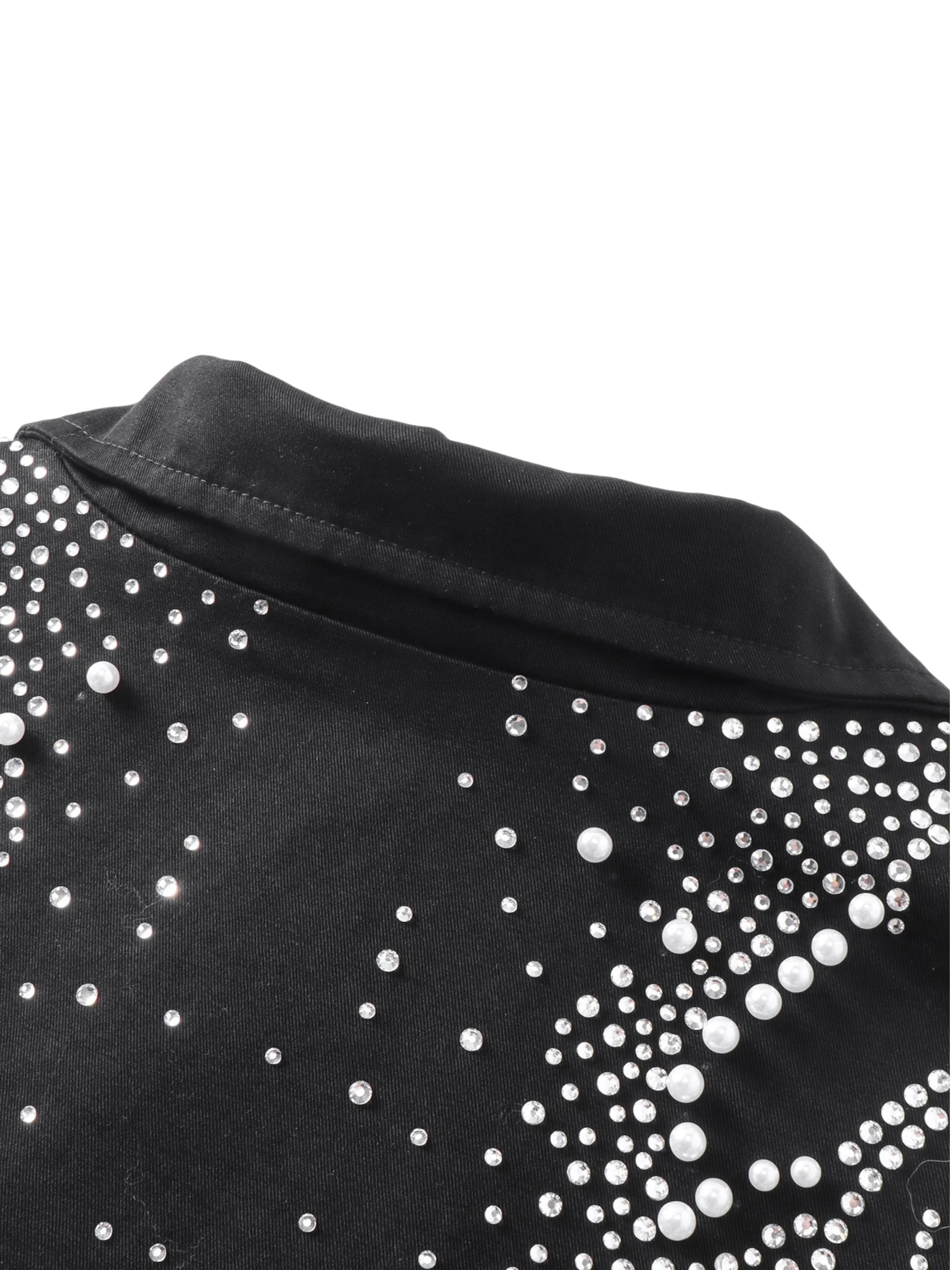 TBHNP Luminous Dawn pearl rhinestone cotton zip jacket, black — men's streetwear jacket
