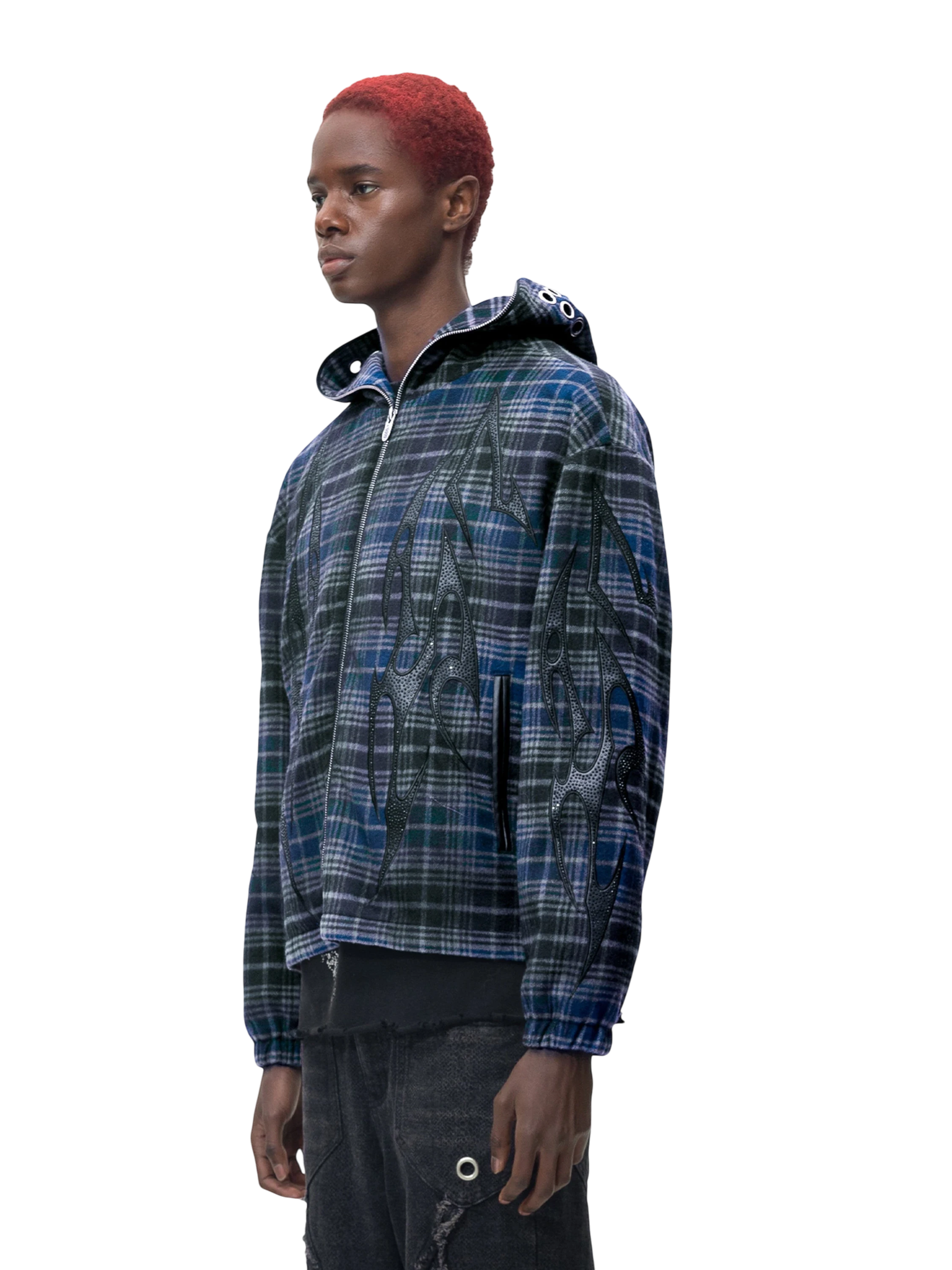 TBHNP Eclipse of the Blood Moon knight plaid zip hooded shirt — men's gothic streetwear shirt