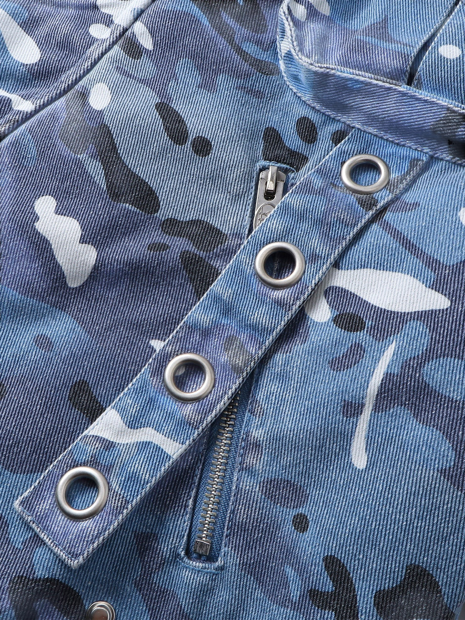 TBHNP Eclipse of the Blood Moon blue camo padded fur-collar jacket — men's streetwear jacket