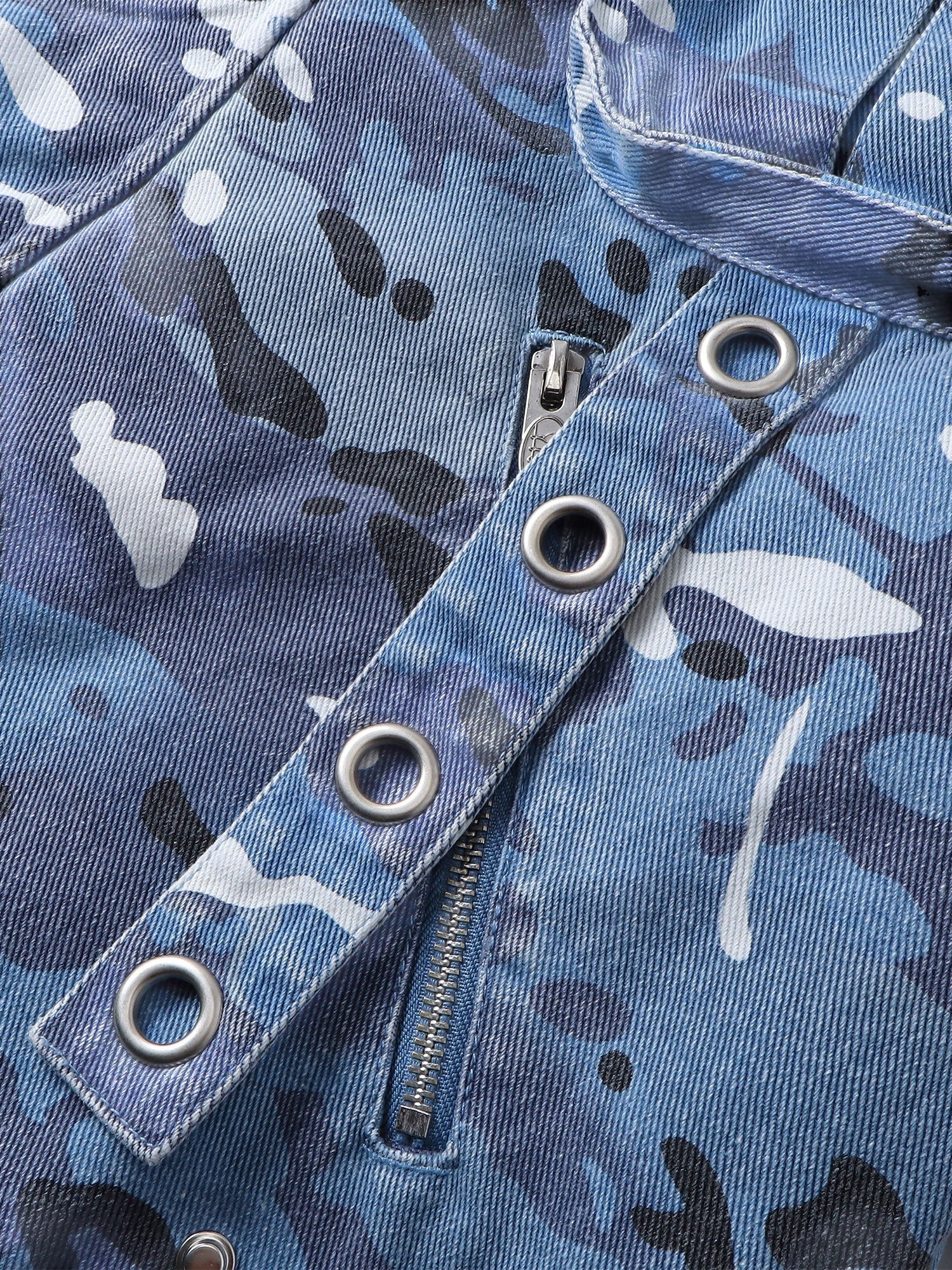 TBHNP Eclipse of the Blood Moon blue camo padded fur-collar jacket — men's streetwear jacket