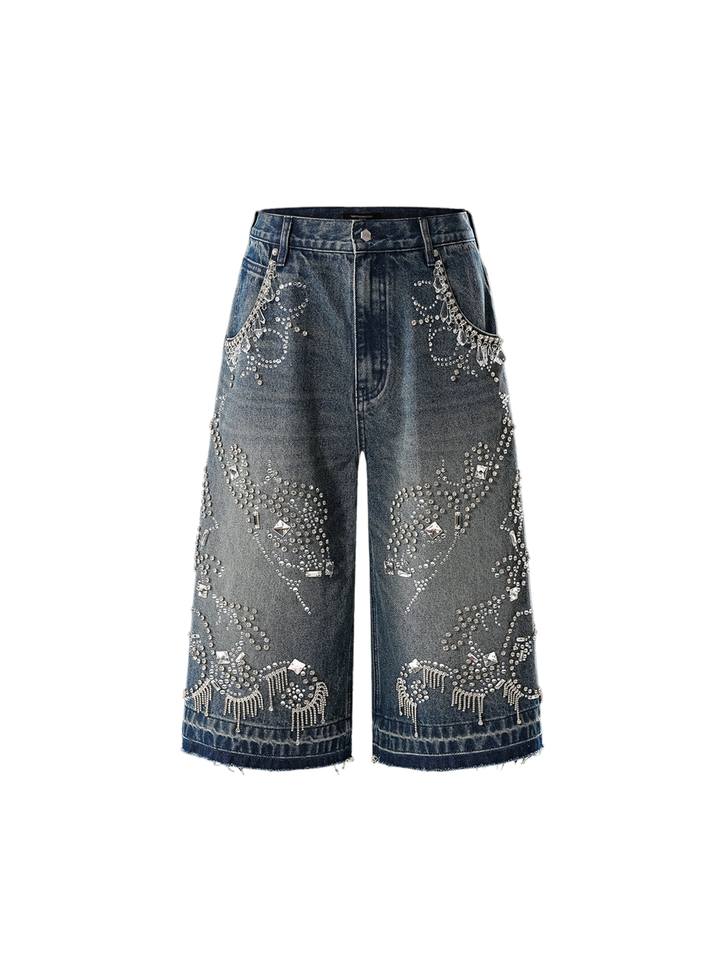 TBHNP Luminous Dawn rhinestone vine cropped wide-leg jeans — men's streetwear denim