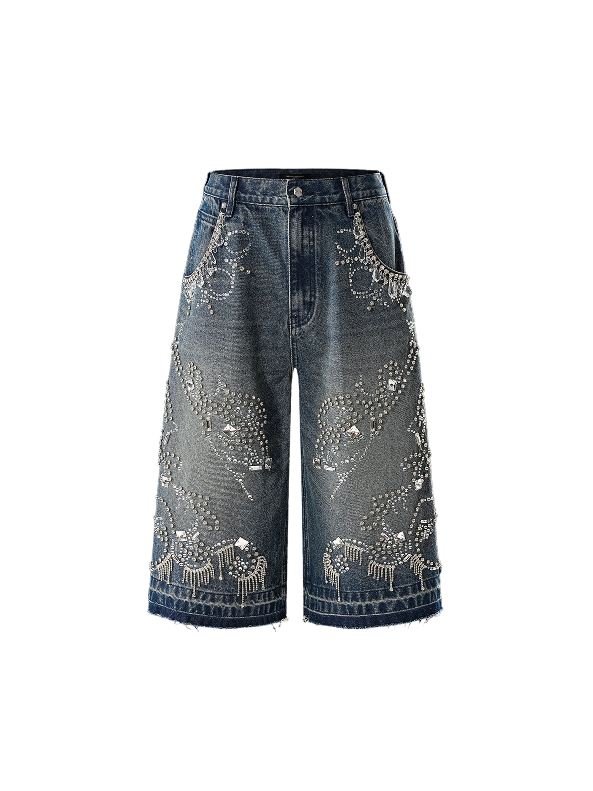 TBHNP Luminous Dawn rhinestone vine cropped wide-leg jeans — men's streetwear denim
