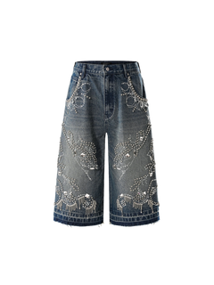 TBHNP Luminous Dawn rhinestone vine cropped wide-leg jeans — men's streetwear denim