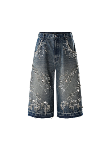 TBHNP Luminous Dawn rhinestone vine cropped wide-leg jeans — men's streetwear denim