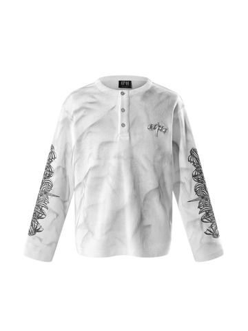 TBHNP Luminous Dawn waffle-knit henley long-sleeve top with metal chest badge — men's streetwear henley
